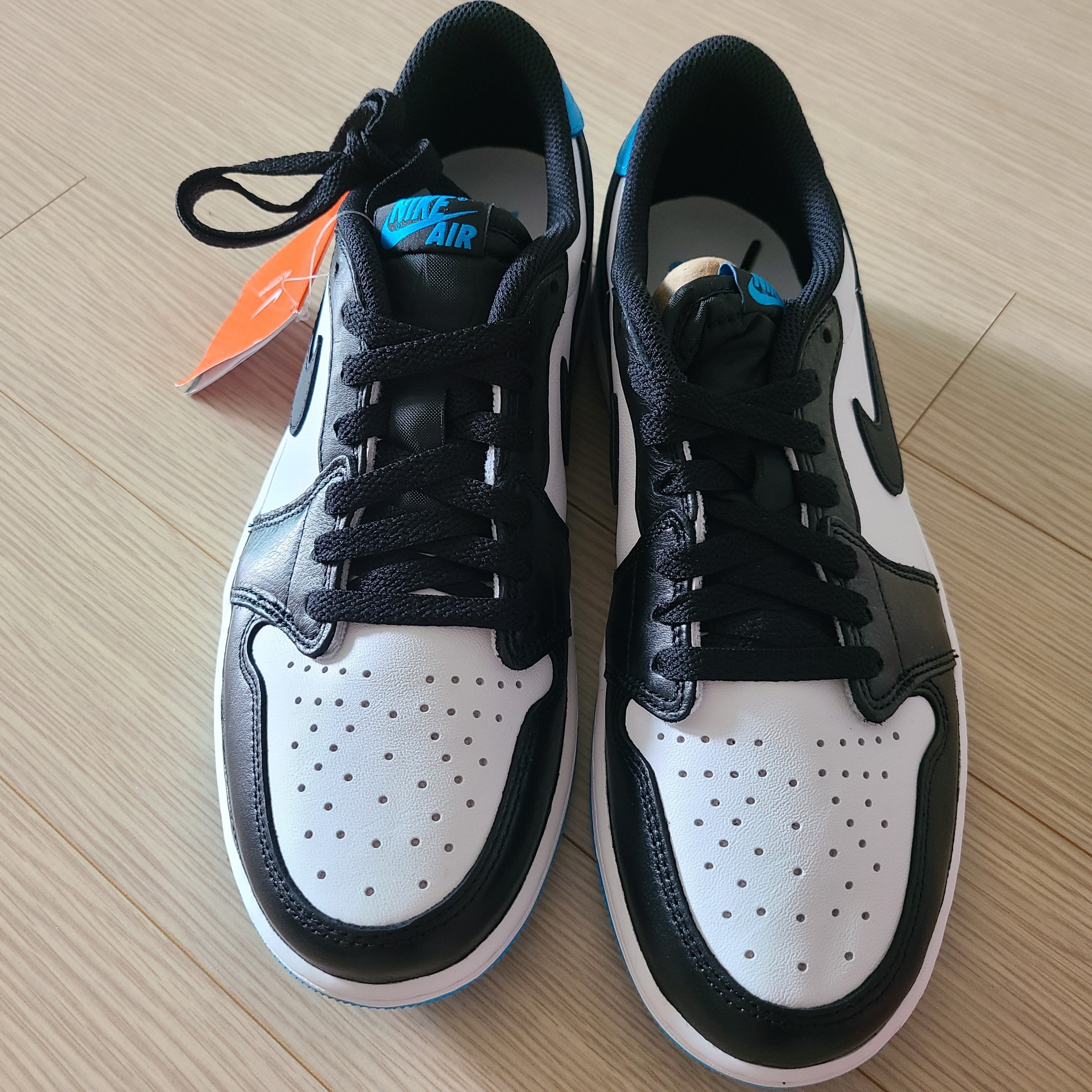 Jordan 1 Retro Low OG Black and Dark Powder Blue 착용 스타일 - 1