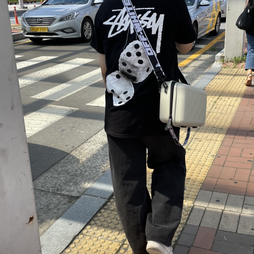 Stussy Fuzzy Dice T-Shirt Black, Off-White x Amore Pacific Protection Box (Without Cosmetics) 착용 스타일 - 4