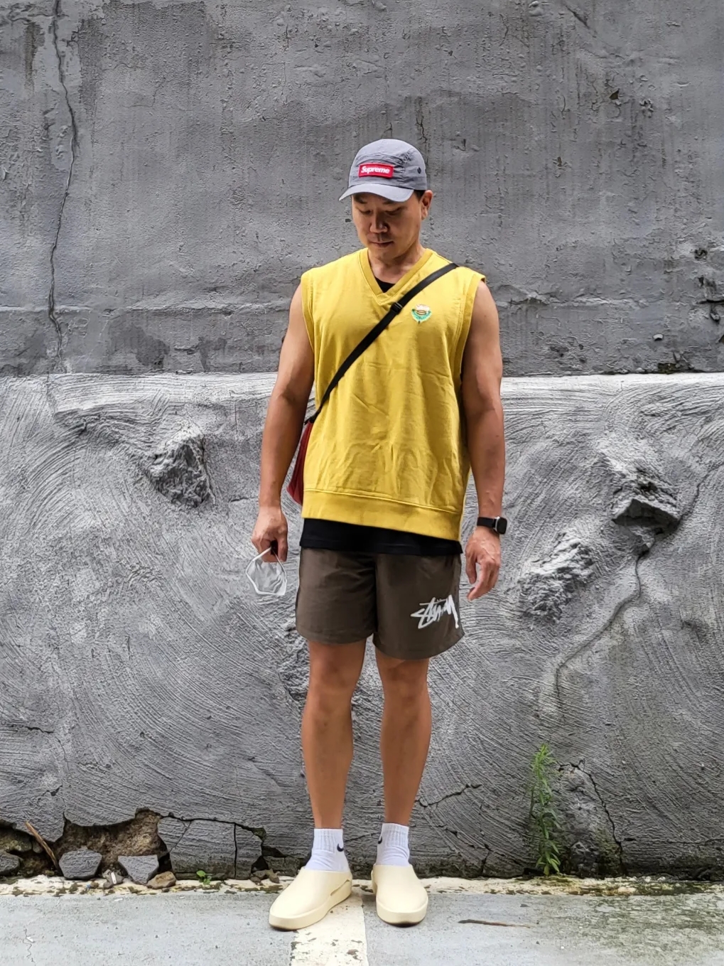 Supreme Military Camp Cap Grey - 21SS, Stussy Fleece Vest Yellow 착용 스타일 - 2