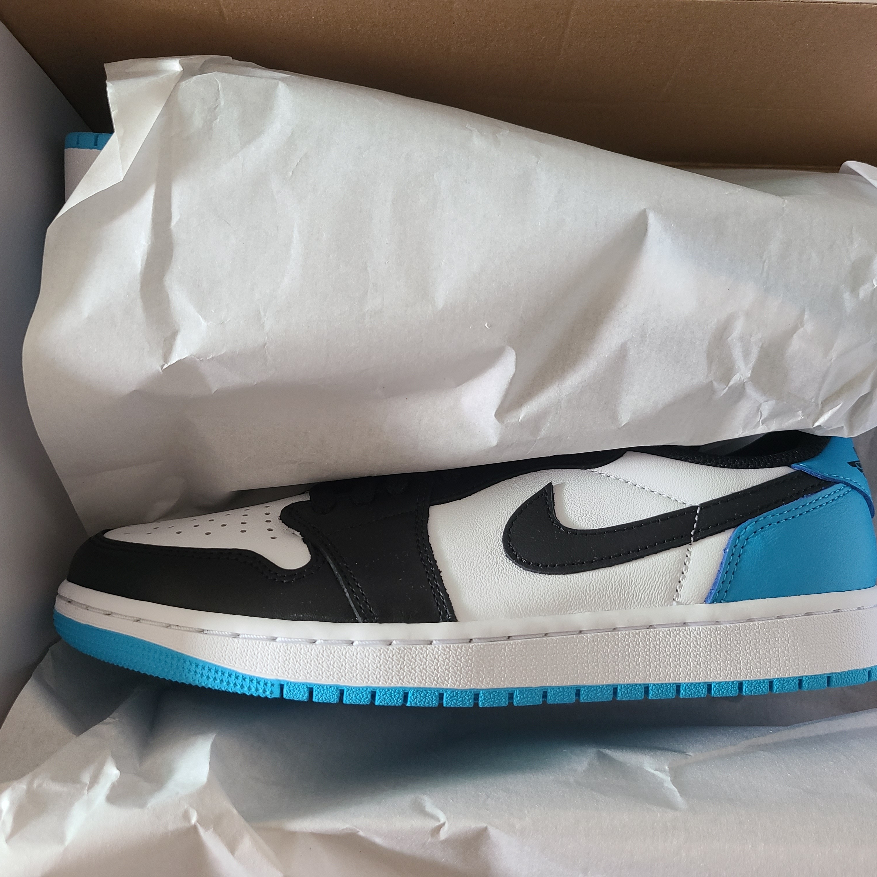 Jordan 1 Retro Low OG Black and Dark Powder Blue 착용 스타일 - 2