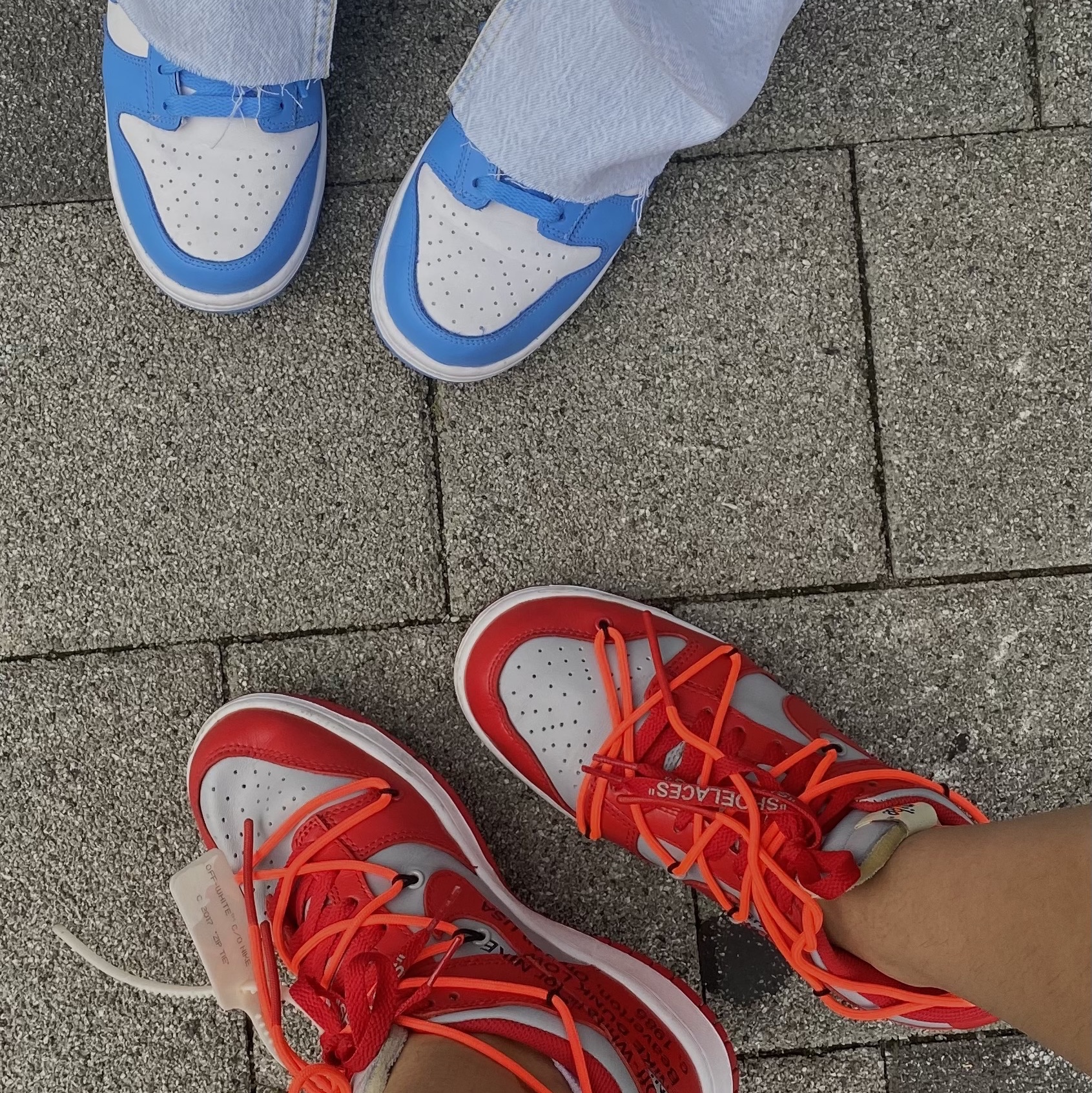 Nike x Off-White Dunk Low University Red, Nike Dunk Low Retro University Blue 착용 스타일 - 2