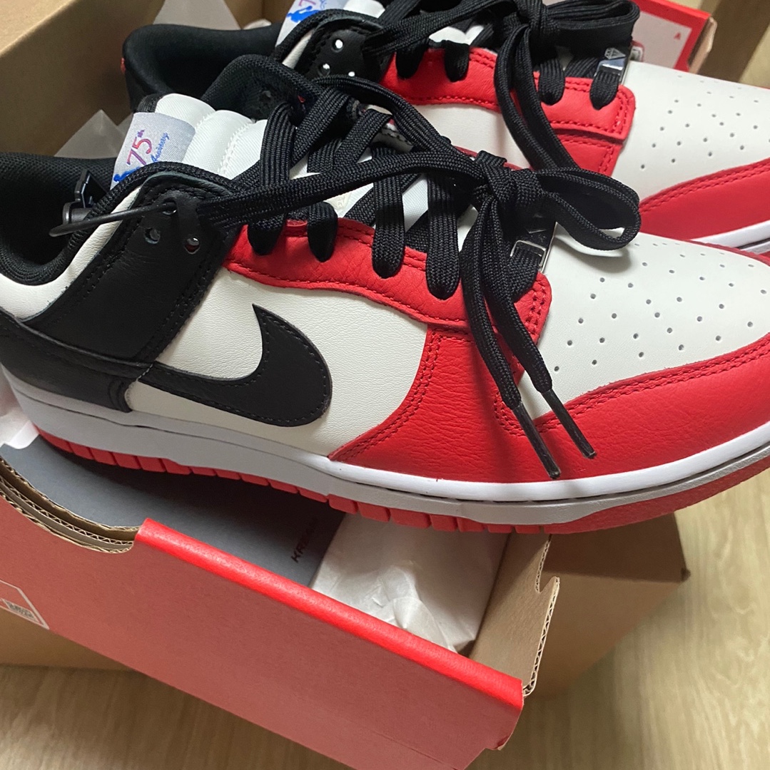 Nike x NBA Dunk Low Retro EMB Black and Chile Red 착용 스타일 - 3