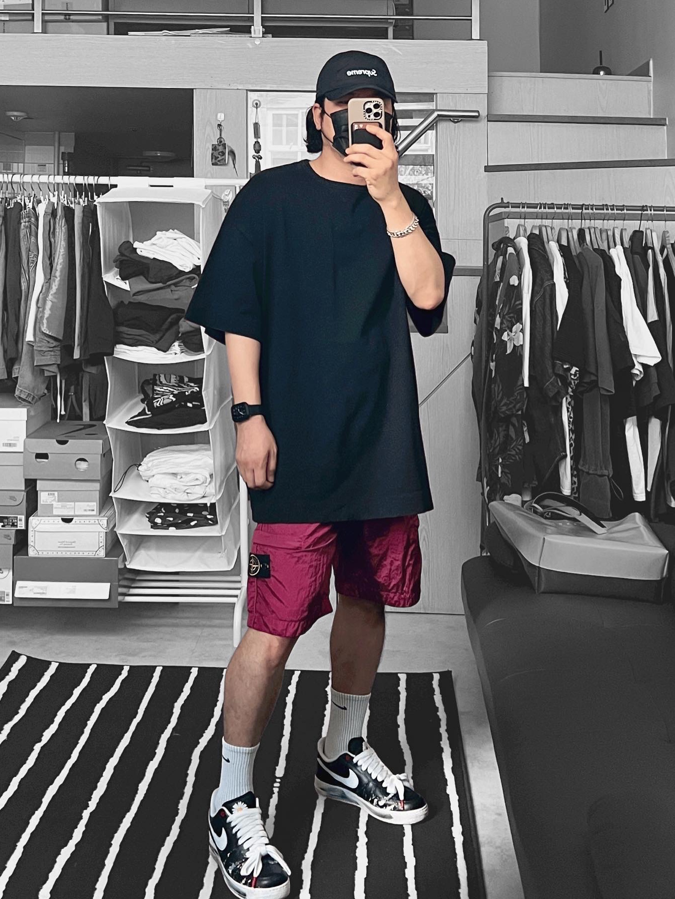Maison Mihara Yasuhiro Blakey OG Sole Canvas Low-top Sneakers Black White, Nike x Peaceminusone Air Force 1 Low Para-Noise 착용 스타일 - 2