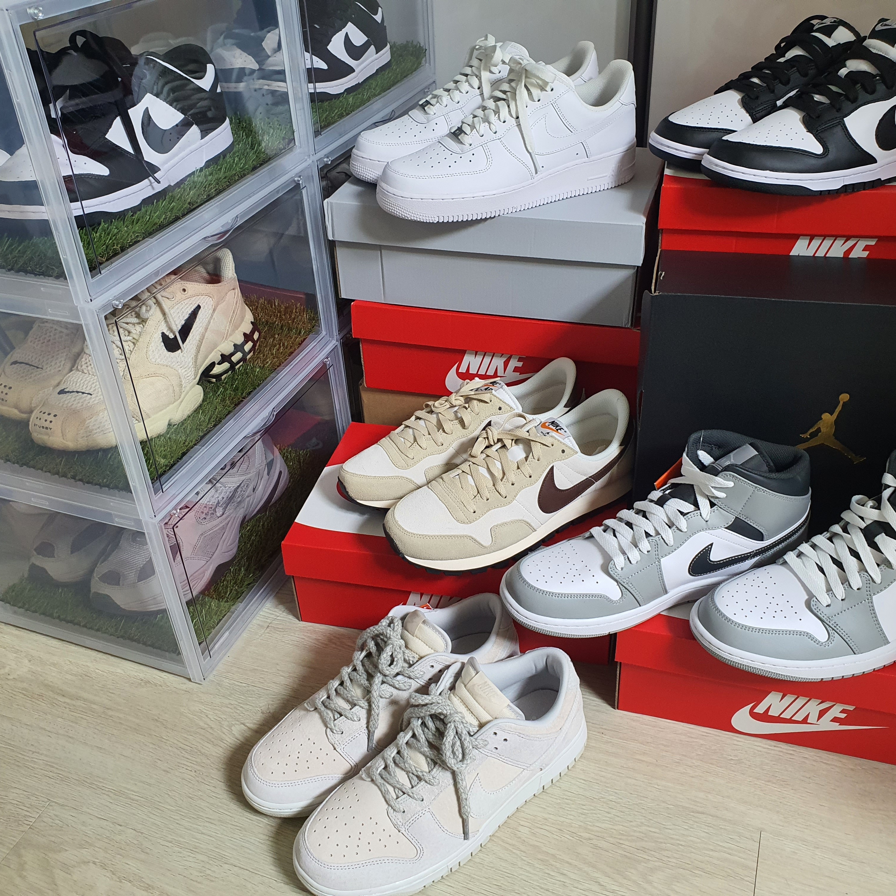 Nike x Stussy Air Zoom Spiridon Cage 2 Fossil, Nike Dunk Low Retro Black 착용 스타일