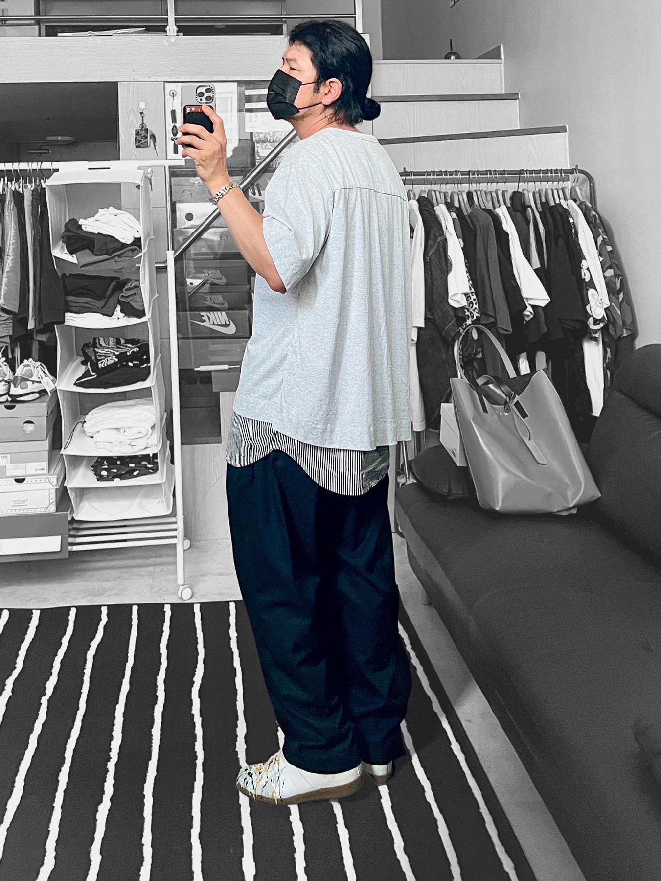 Maison Mihara Yasuhiro Blakey OG Sole Canvas Low-top Sneakers Black White, Nike x Peaceminusone Air Force 1 Low Para-Noise 착용 스타일 - 4