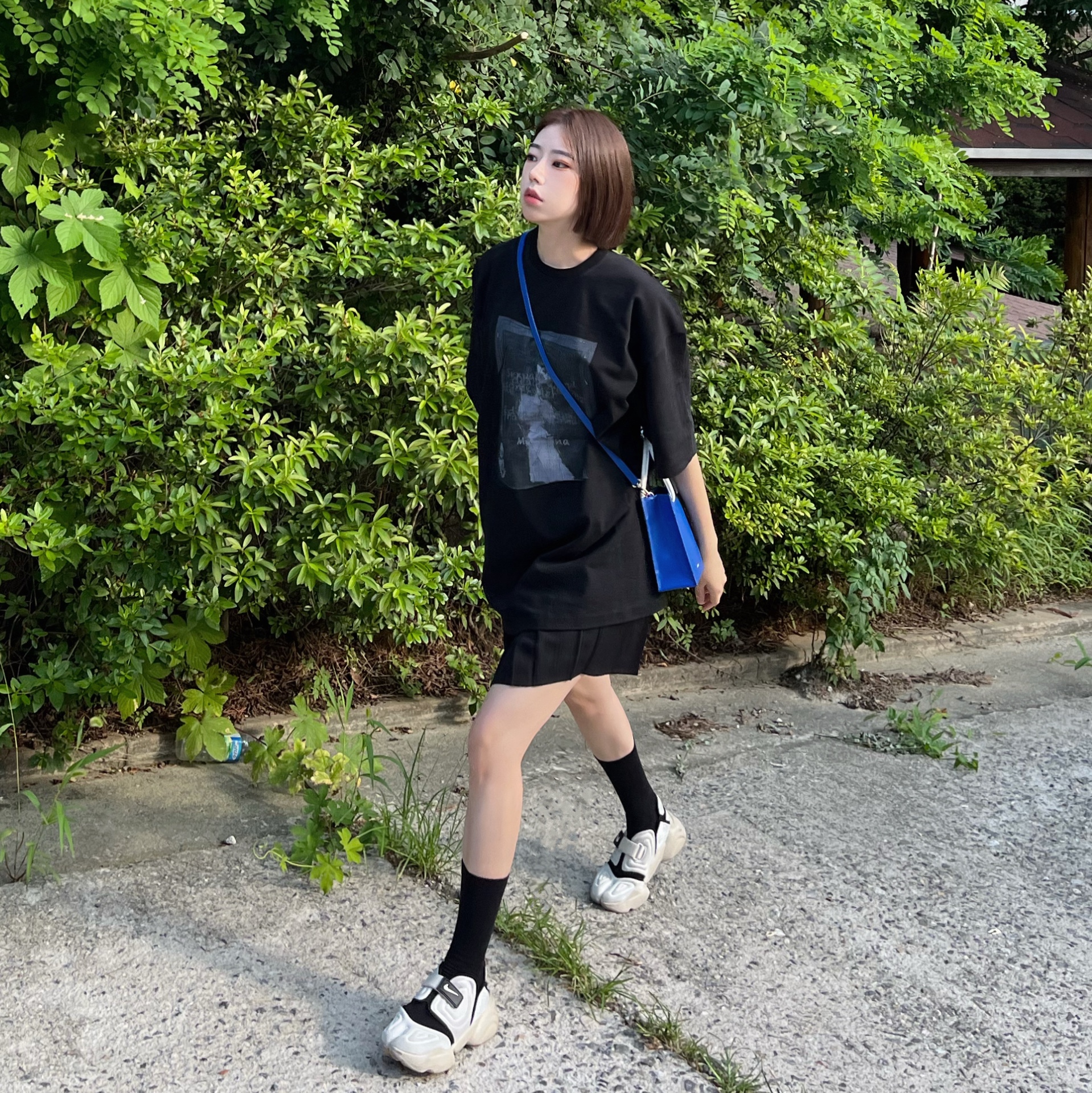 Ader Error Small Shopper Bag Blue, (W) Nike Aqua Rift Summit White 착용 스타일 - 1