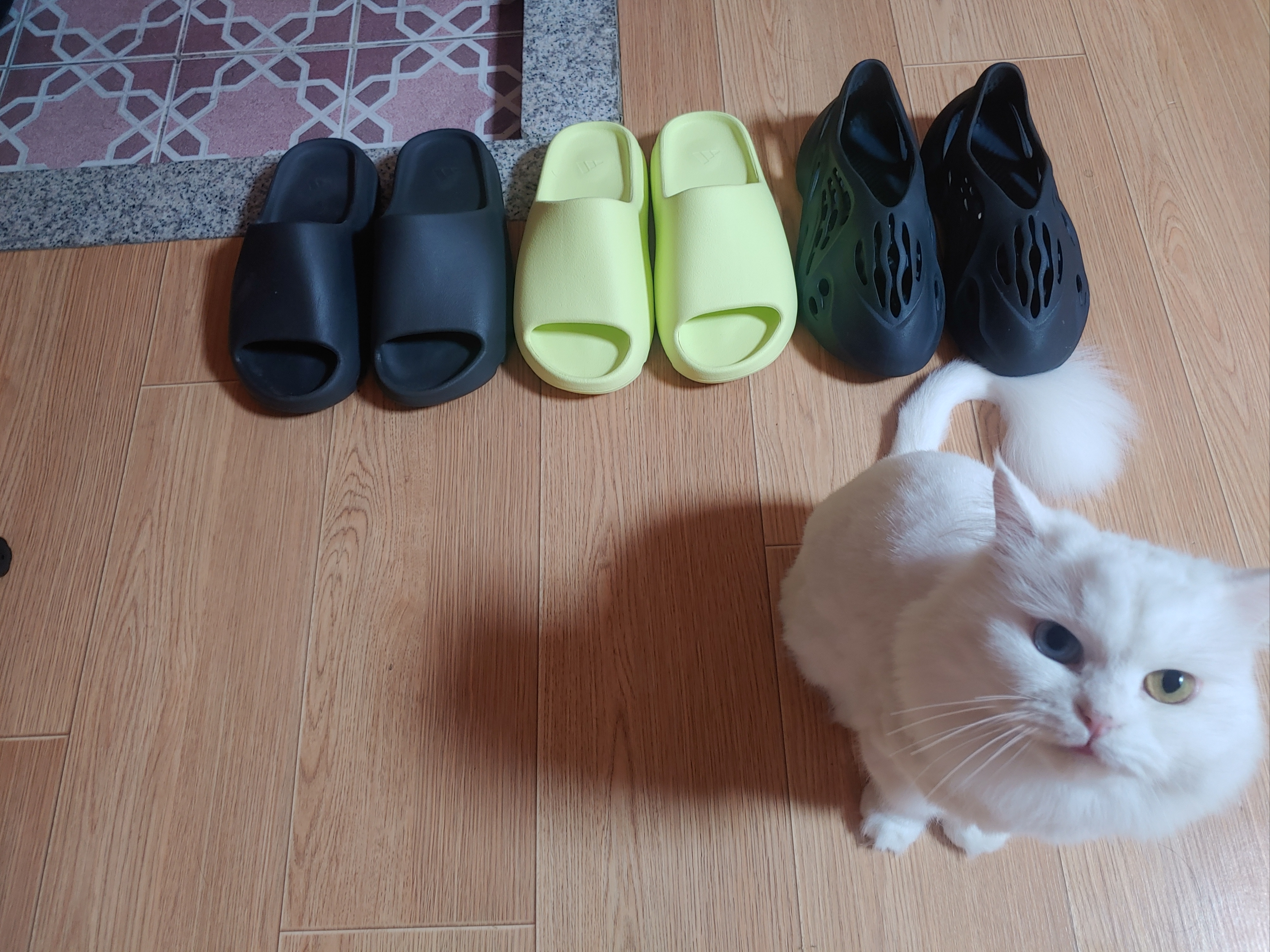 Adidas Yeezy Slide Onyx, Adidas Yeezy Slide Glow Green 2022/2023 착용 스타일 - 3