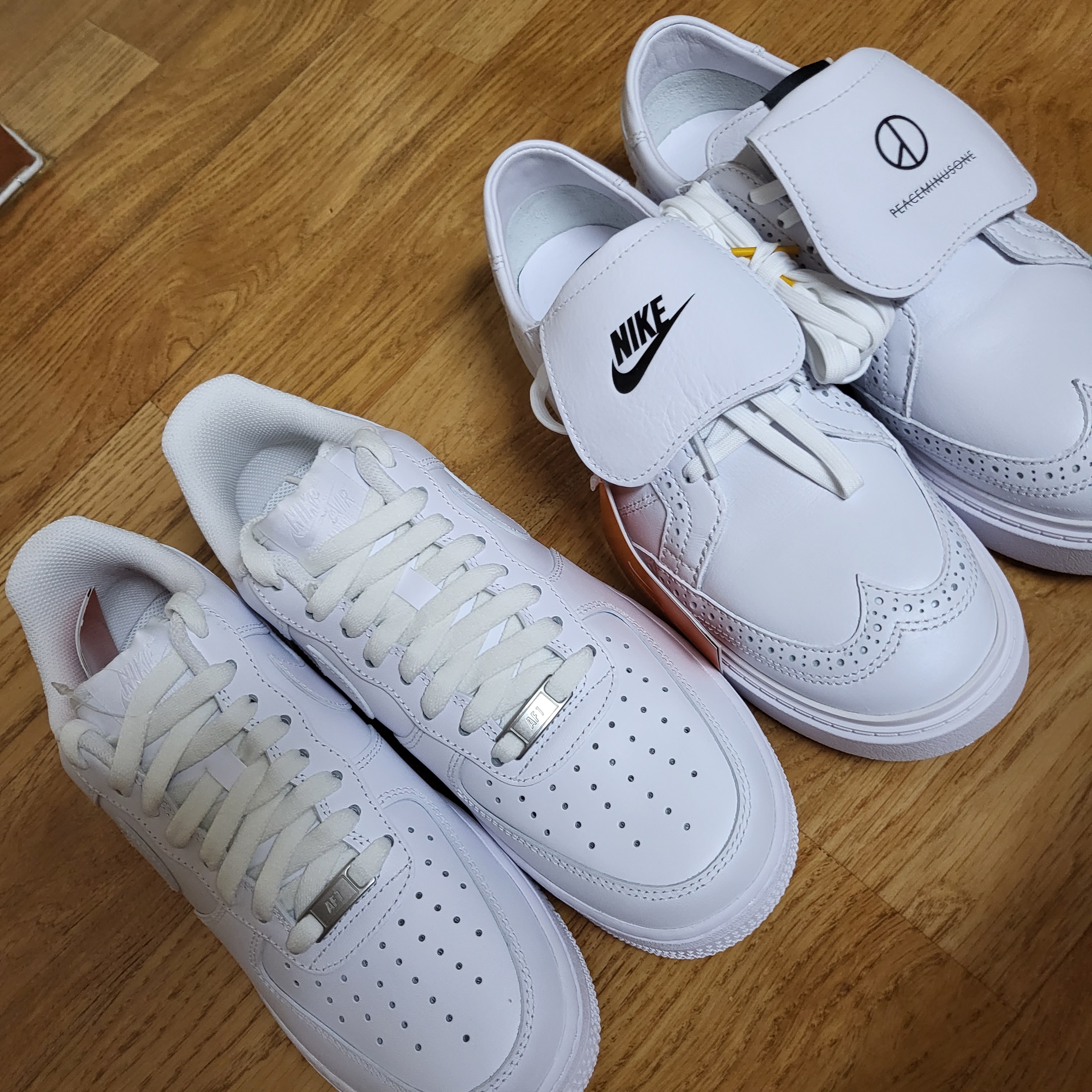 Nike x Peaceminusone Kwondo1 White, Nike Air Force 1 '07 Low White 착용 스타일