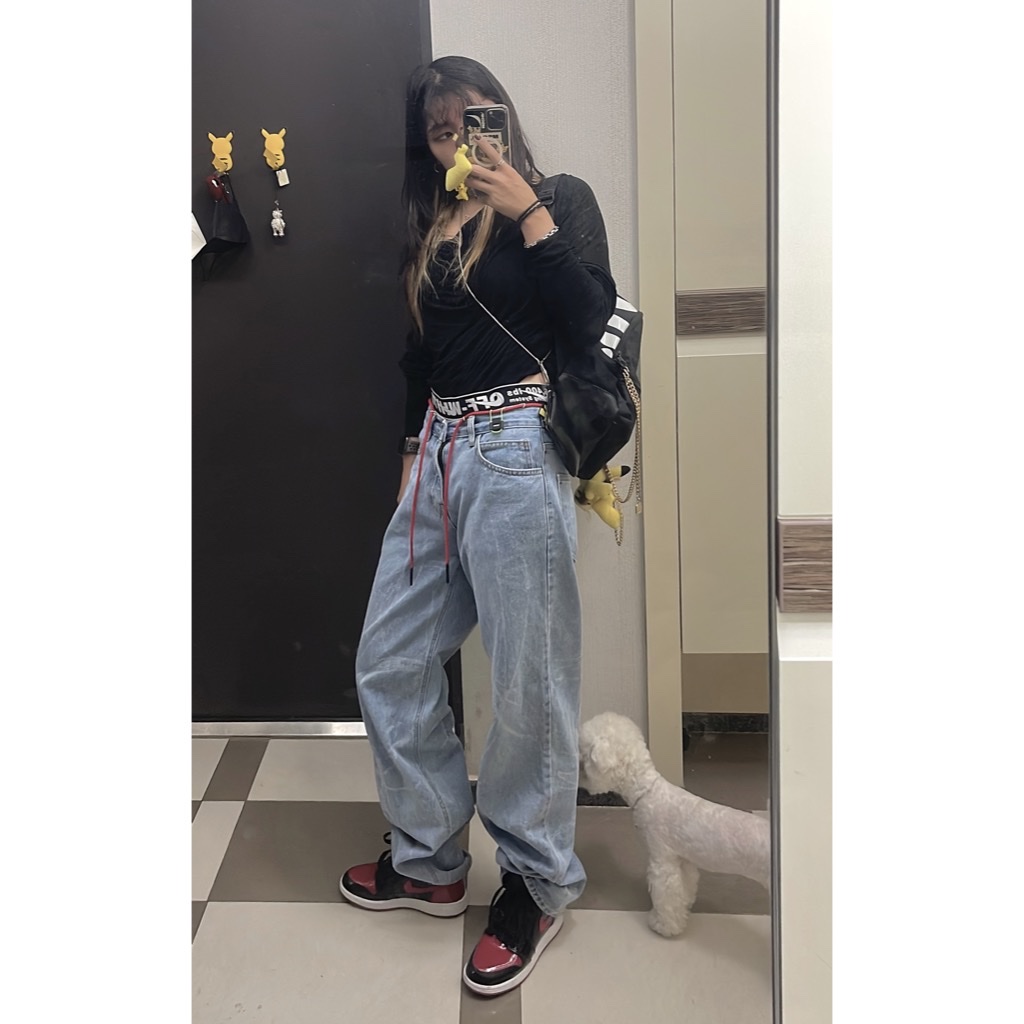(W) Nike x Off-White NRG RU Pro Tights Opti Yellow, (GS) Jordan 1 Retro High OG Patent Bred 착용 스타일