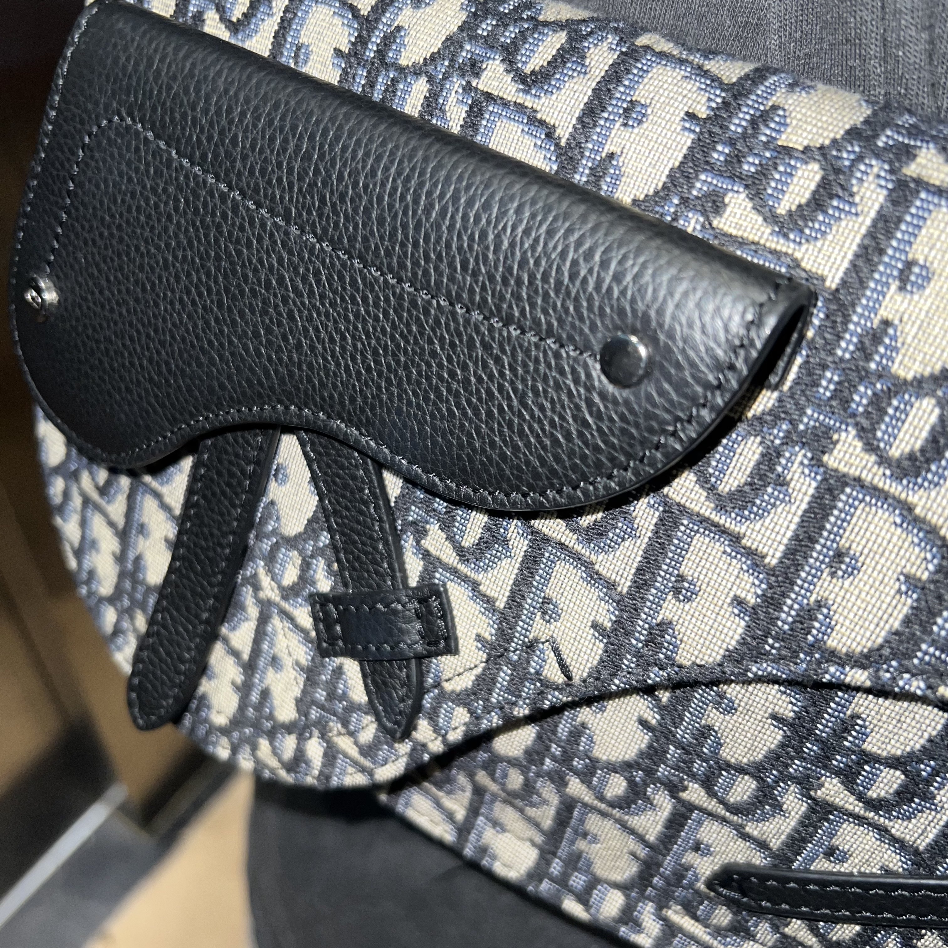 Dior Saddle Pouch Beige & Black Dior Oblique Jacquard 착용 스타일
