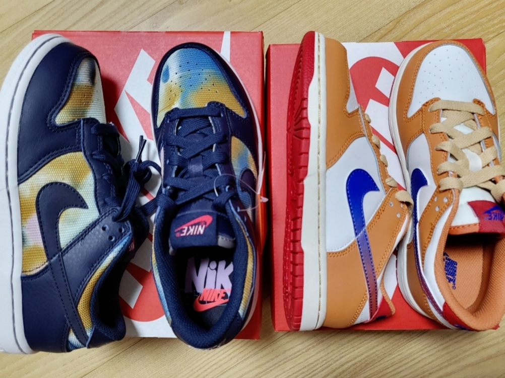 (PS) Nike Dunk Low Hot Curry and Game Royal, (PS) Nike Dunk Low Retro PRM Obsidian Graffiti 착용 스타일