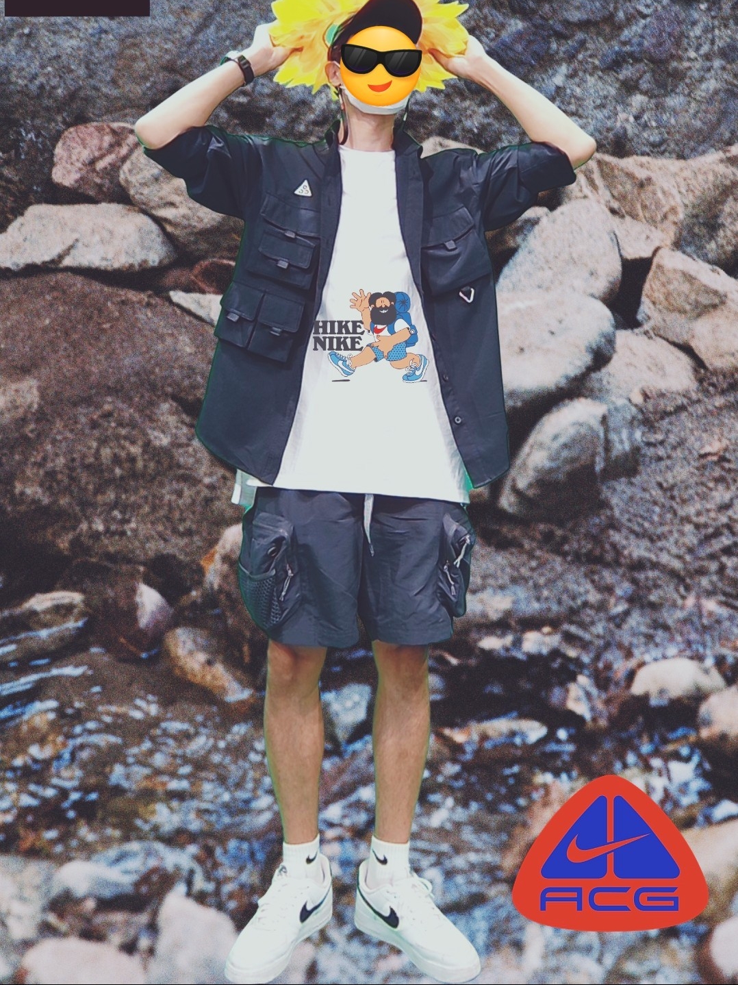Nike ACG Devastation Trail Work Shirt Black - Asia, Nike ACG Snowgrass Cargo Shorts Black - US/EU 착용 스타일