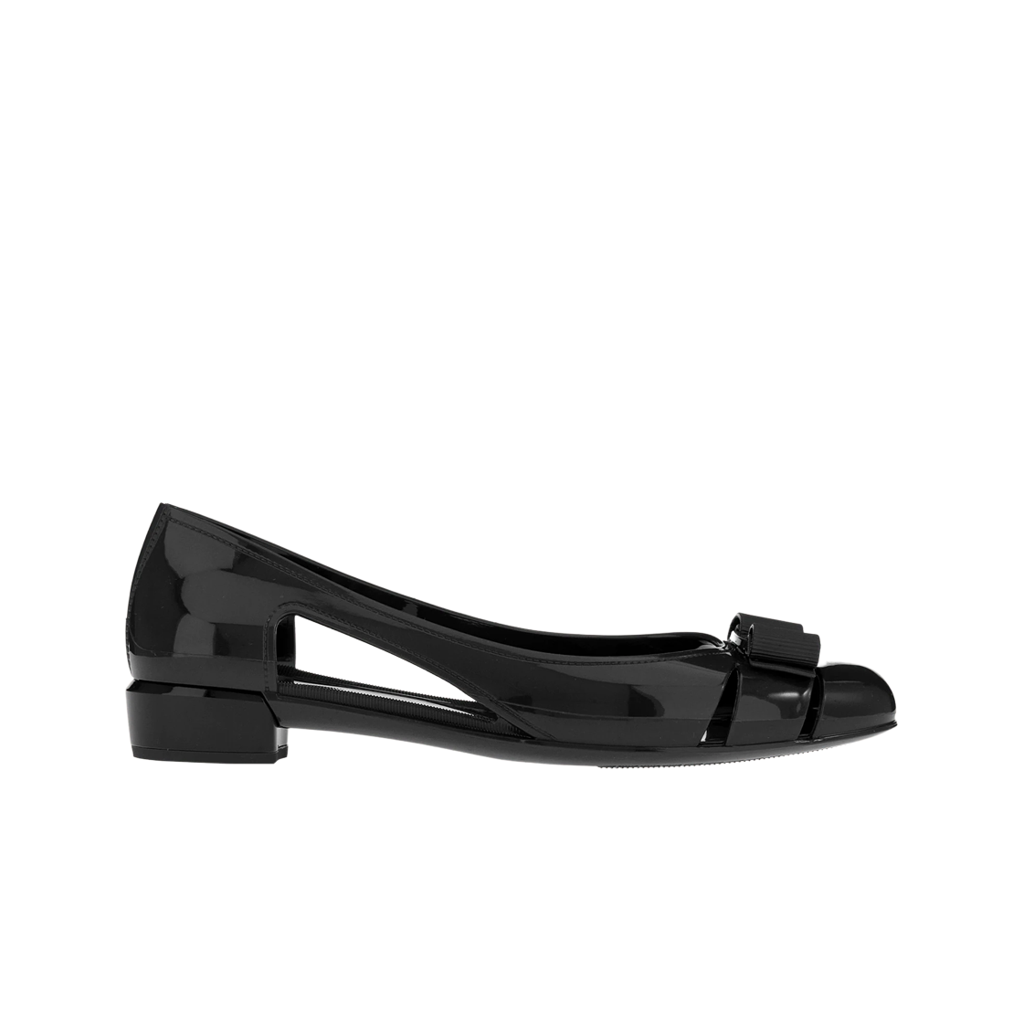 (W) 페라가모 젤리 발레 플랫 바라 보우 블랙((W) Ferragamo Jelly Ballet Flat Vara Bow Black)