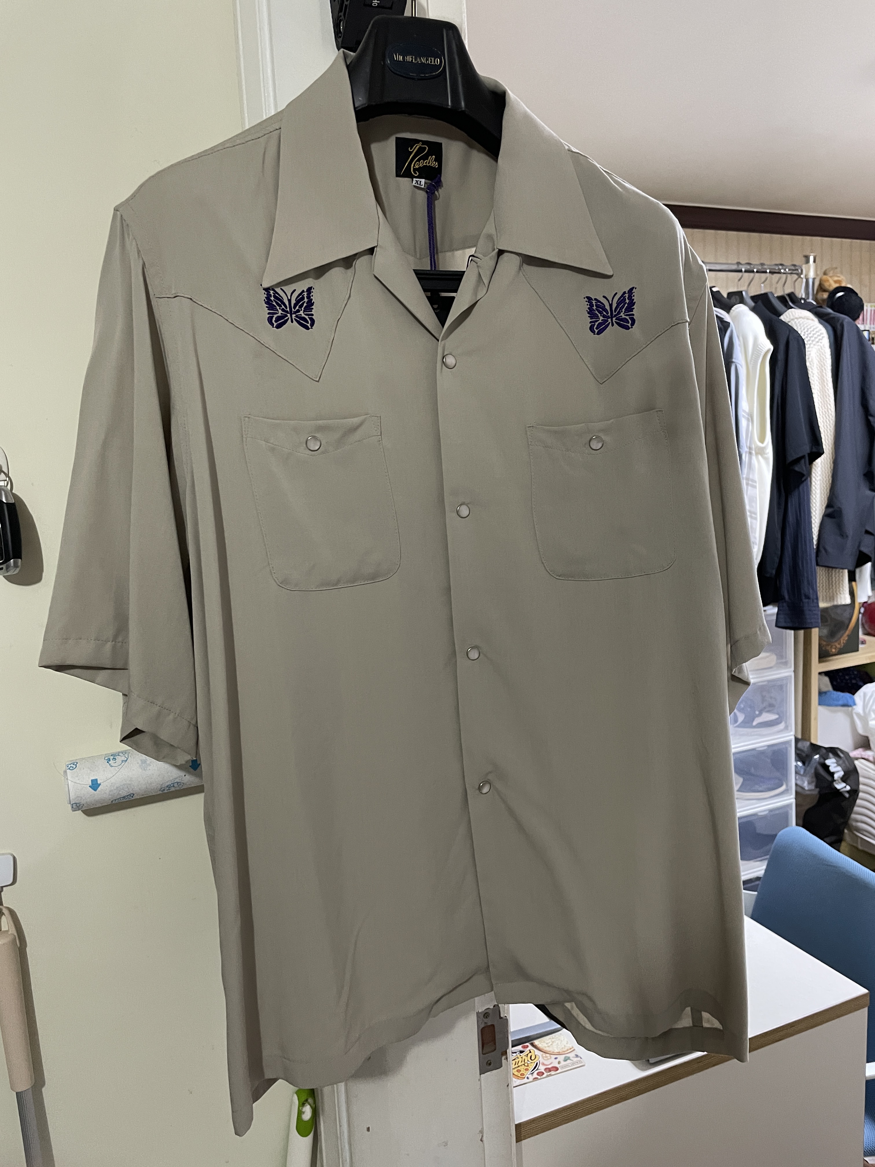 Needles S/S Cowboy One-Up Shirt Beige 착용 스타일