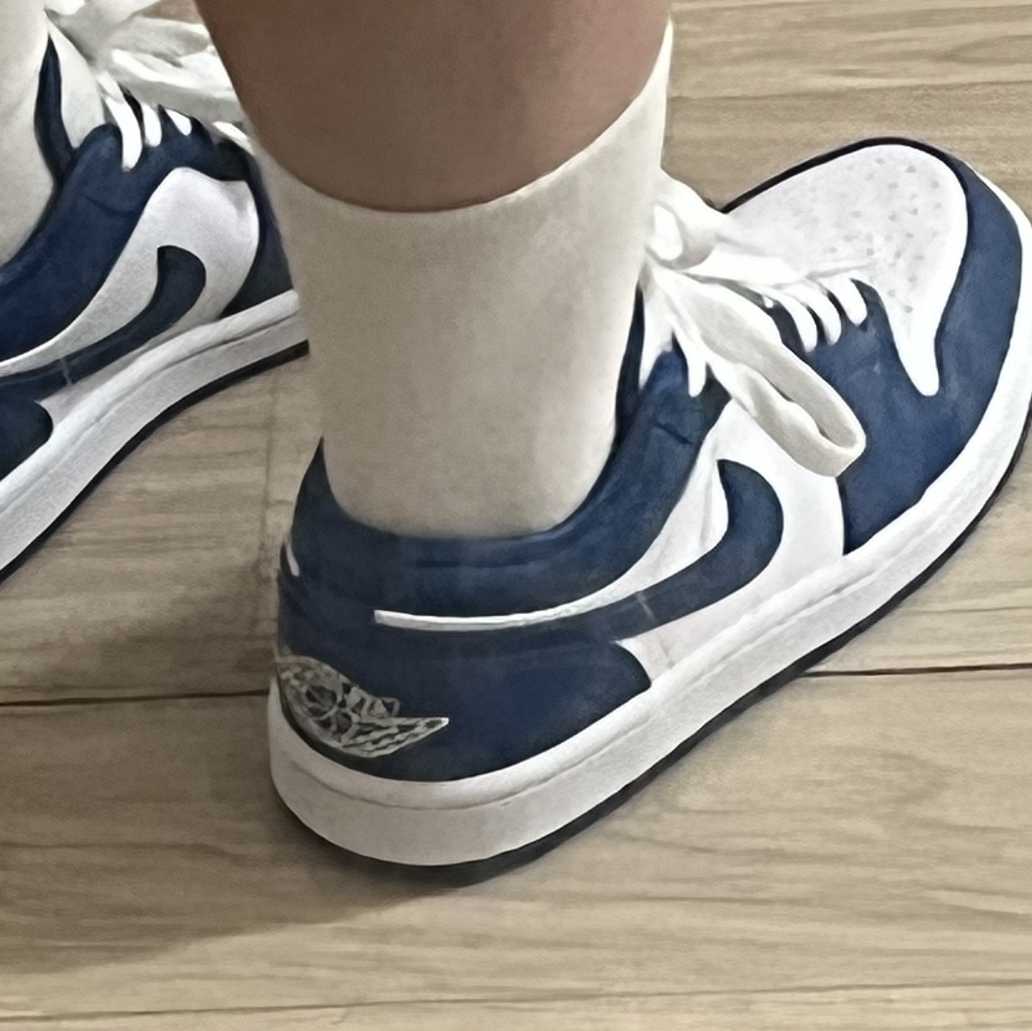 (W) Jordan 1 Low White Dark Marina Blue 착용 스타일 - 2