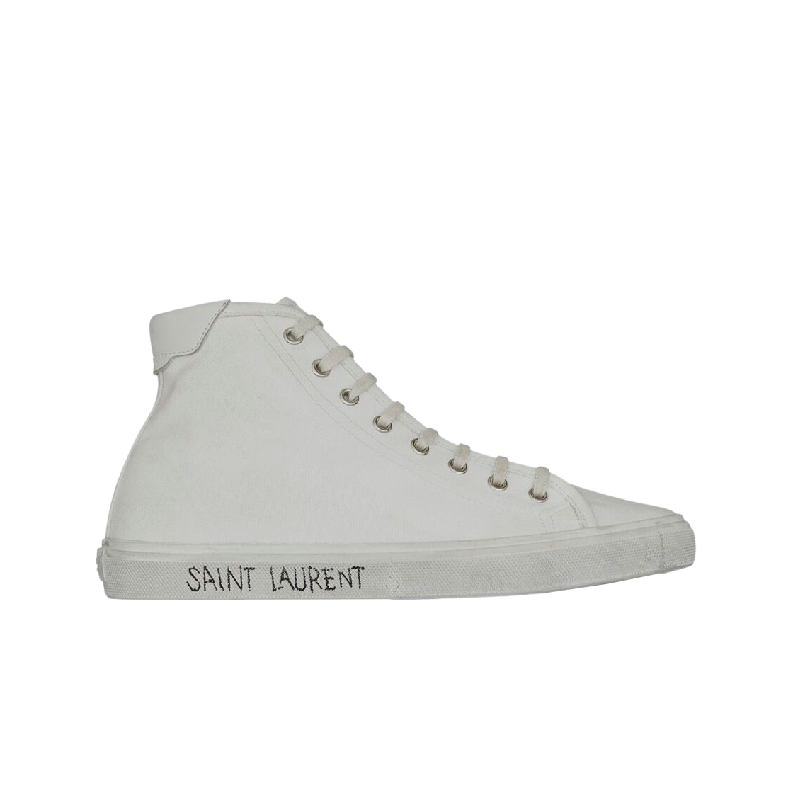 (W) 생로랑 캔버스 레더 말리부 미드탑 스니커즈 옵틱 화이트((W) Saint Laurent Malibu Mid-Top Sneakers in Canvas and Leather Optic White) - 1