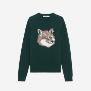 Maison Kitsune Big Fox Head Pullover Knit Dark Green