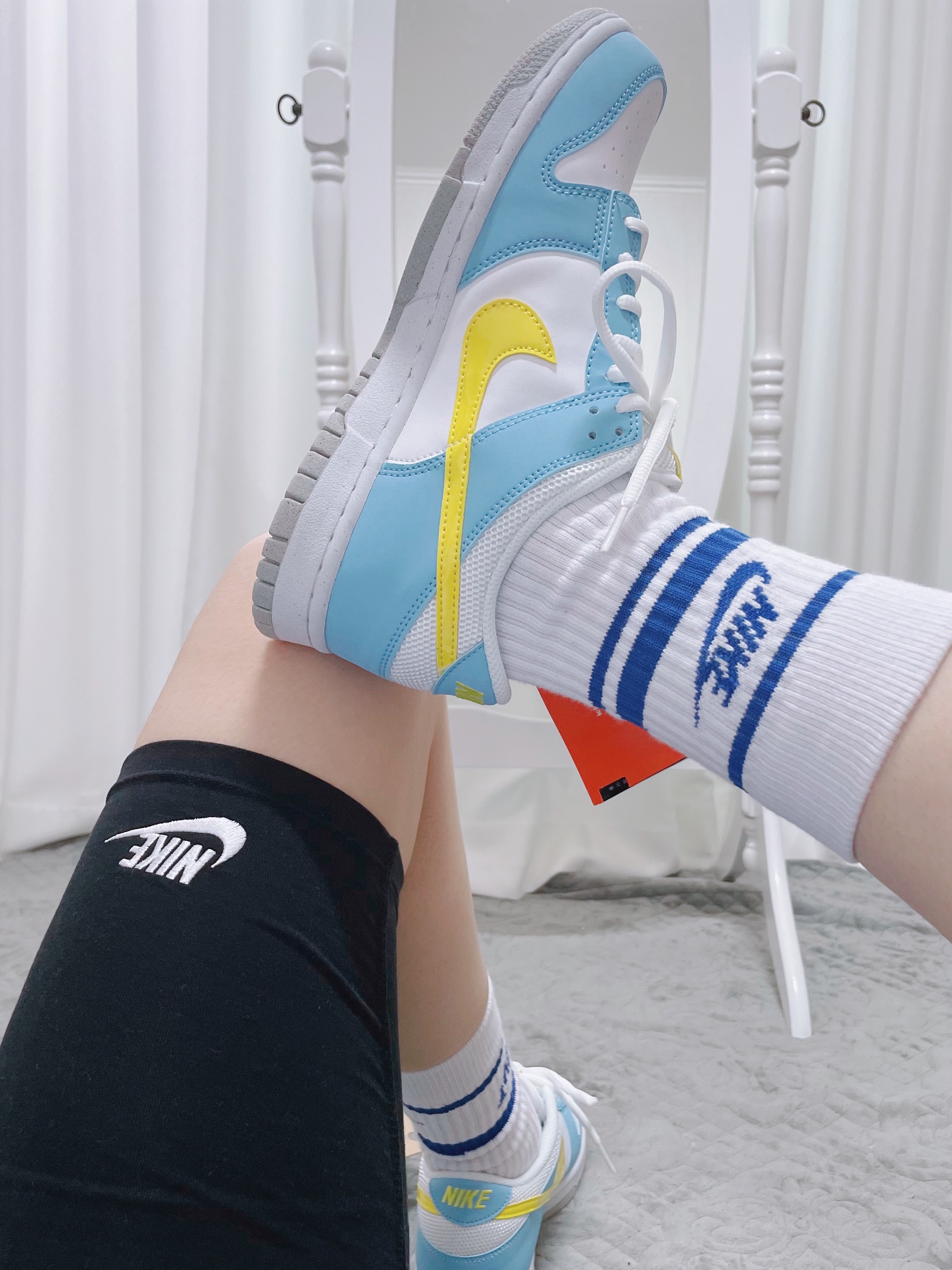 (GS) Nike Dunk Low Next Nature Blue Chill Yellow Strike 착용 스타일 - 2