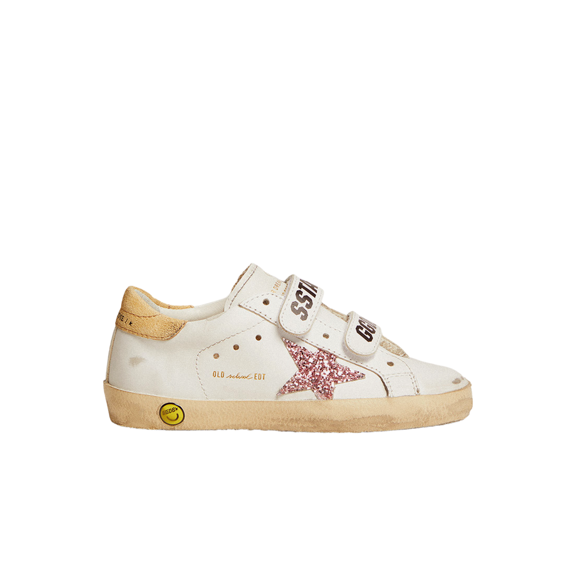 (키즈) 골든구스 올드스쿨 핑크 글리터 스타 & 샌드컬러 스웨이드탭 스니커즈((Kids) Golden Goose Old School Pink Glitter Star & Sand-Colored Suede Heel Tab Sneakers) - 1