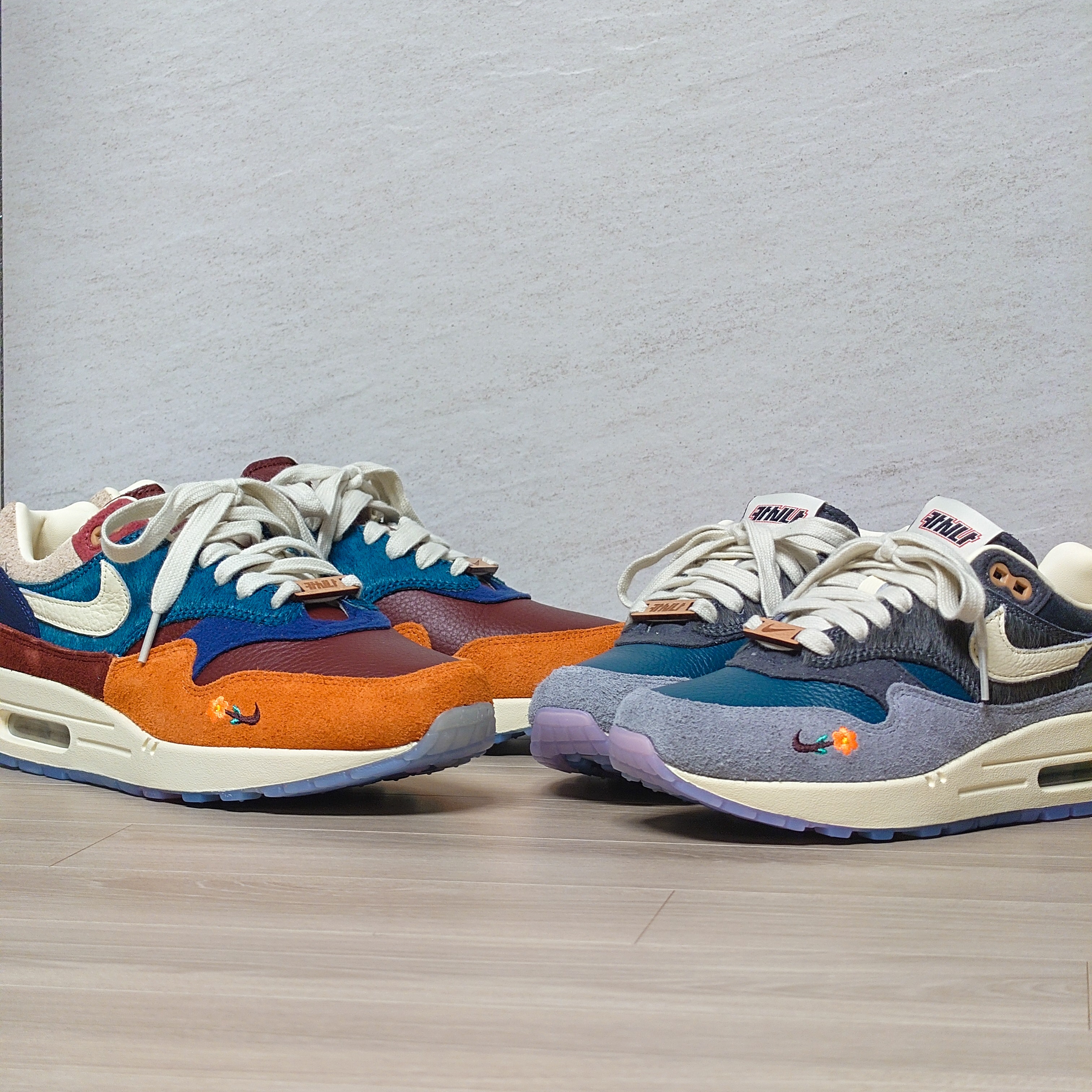 Nike x Kasina Air Max 1 SP Won-Ang Orange (With Special Gift), Nike x Kasina Air Max 1 SP Won-Ang Particle Grey 착용 스타일