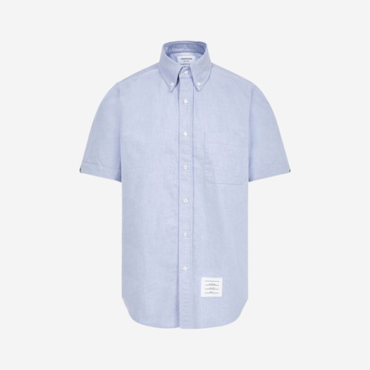 톰브라운 옥스포드 그로그랭 플래킷 스트레이트 핏 버튼 다운 숏슬리브 셔츠 라이트 블루