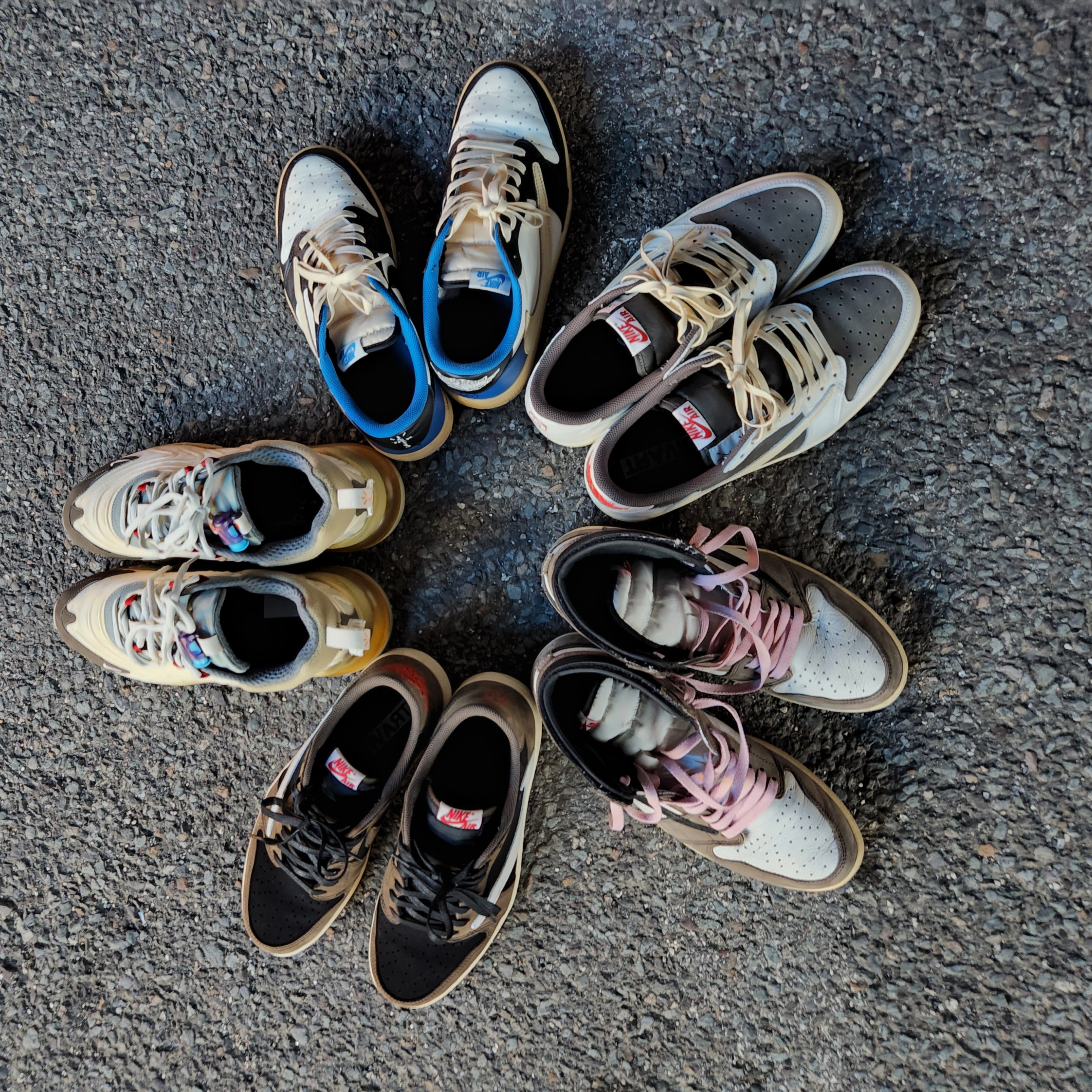 Jordan 1 x Travis Scott Retro Low OG SP Sail and Ridgerock, Jordan 1 x Travis Scott x Fragment Retro Low OG SP Military Blue 착용 스타일