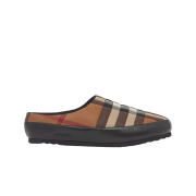 Burberry Check Nylon and Lambskin Slippers Birch Brown