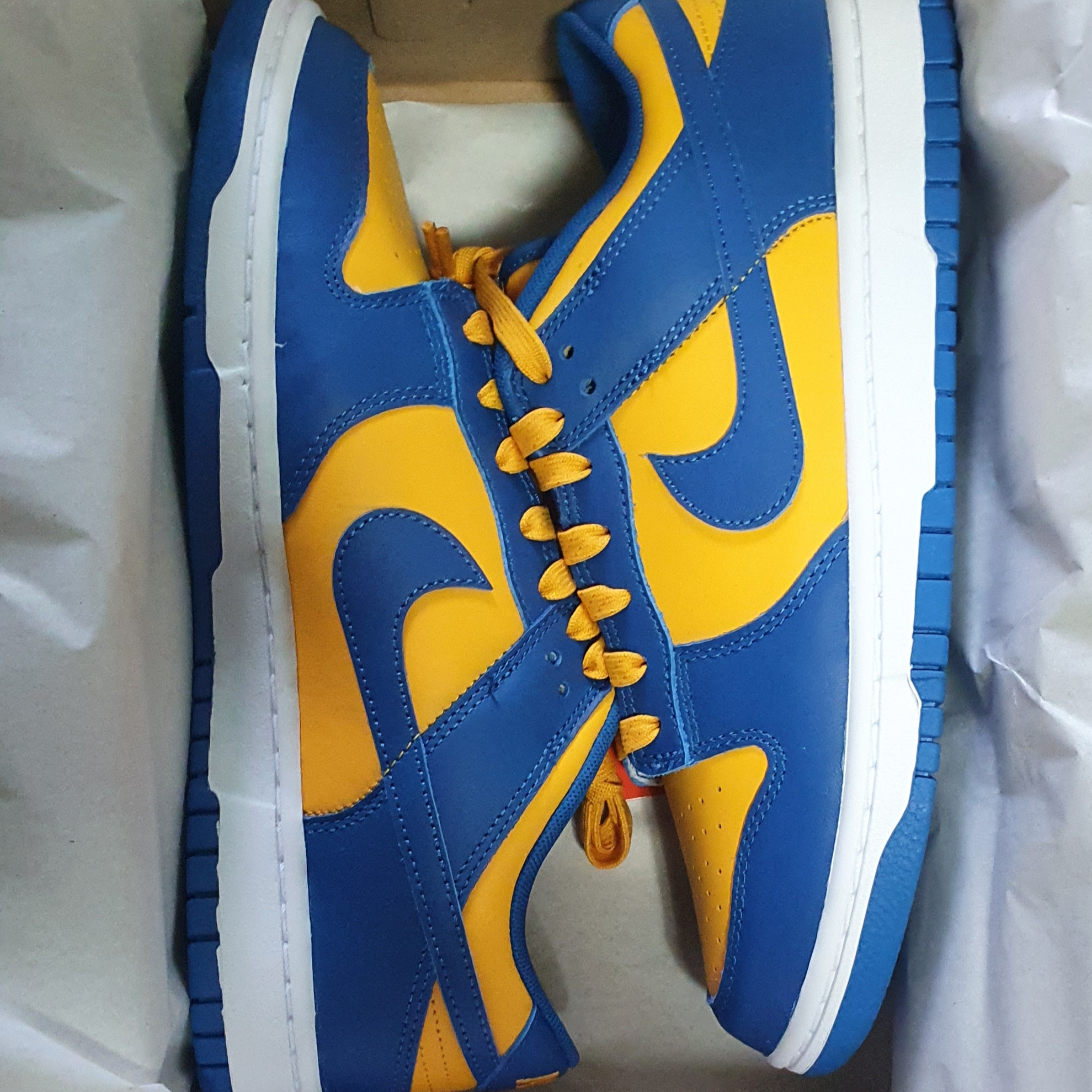 Nike Dunk Low Retro Blue Jay and University Gold 착용 스타일