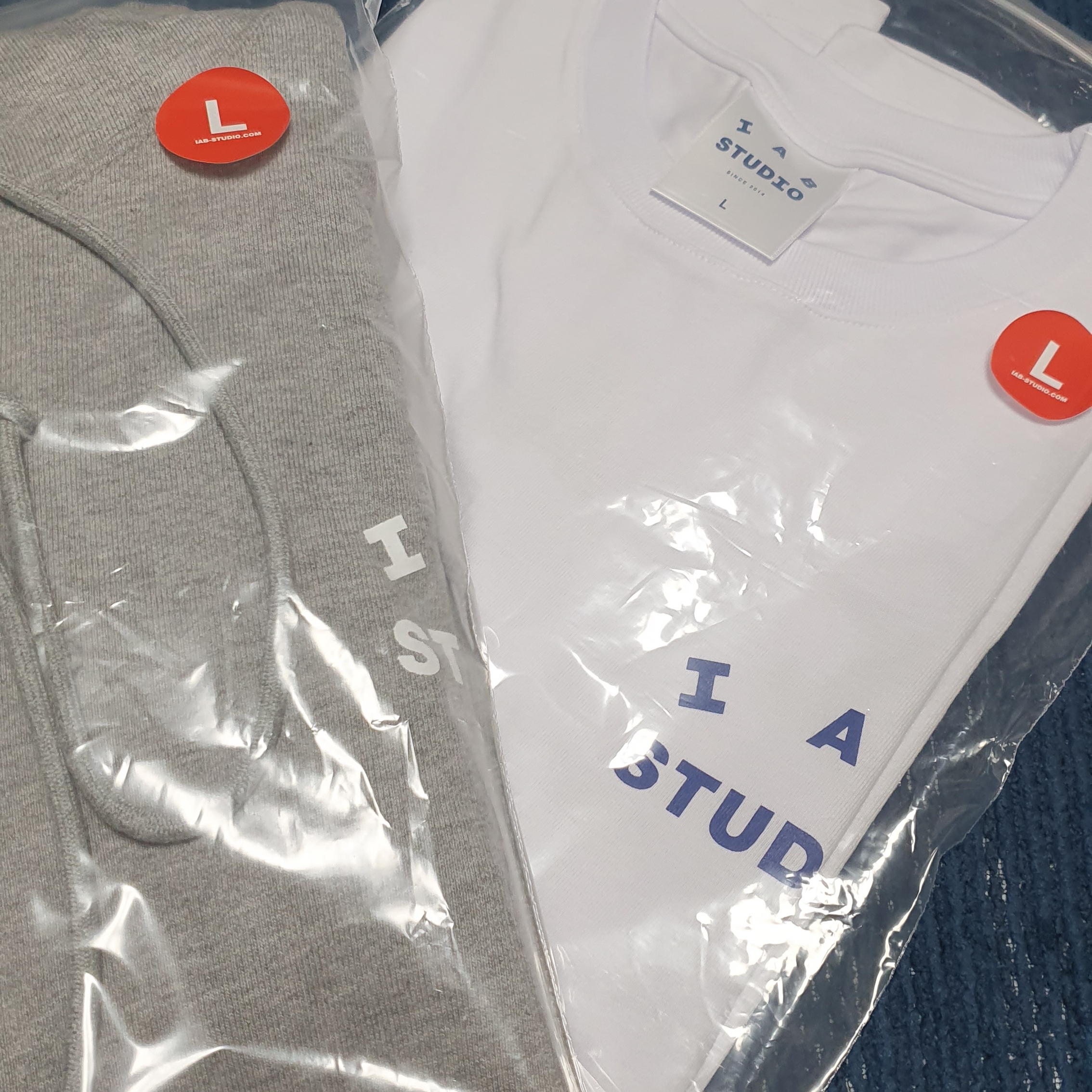 IAB Studio T-Shirt White Navy - 22FW, IAB Studio Zip-Up Hoodie Gray - 22FW 착용 스타일