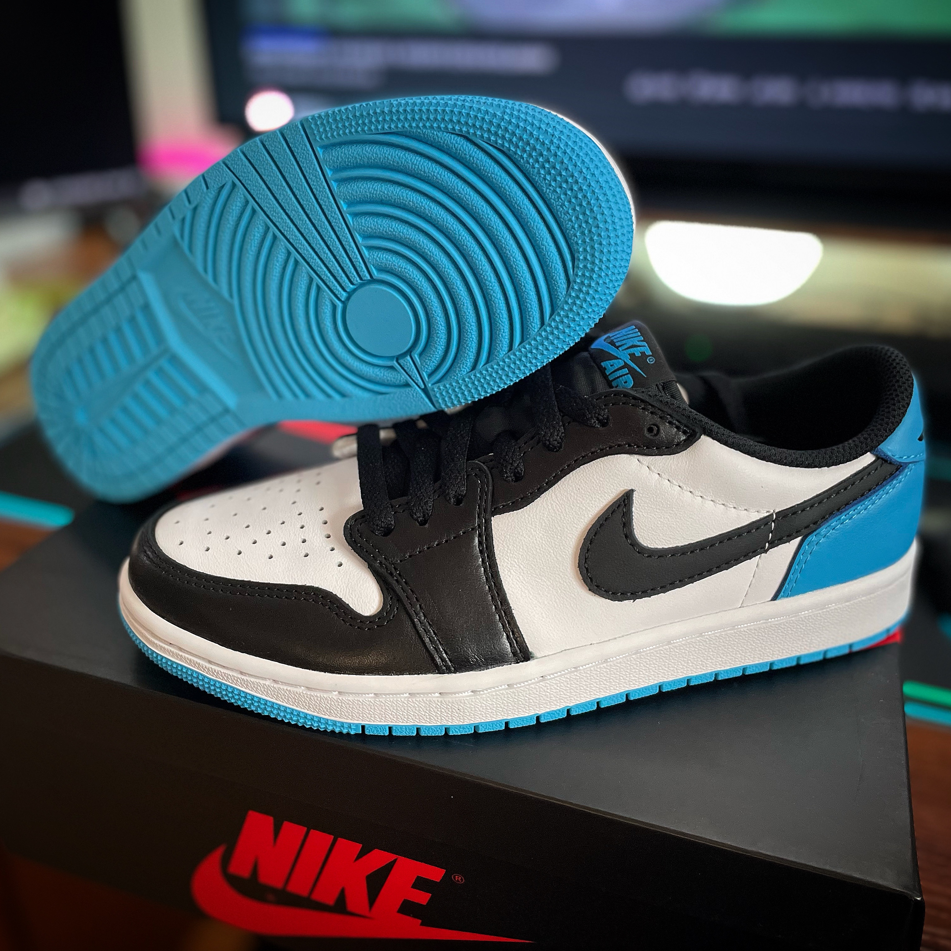 Jordan 1 Retro Low OG Black and Dark Powder Blue 착용 스타일