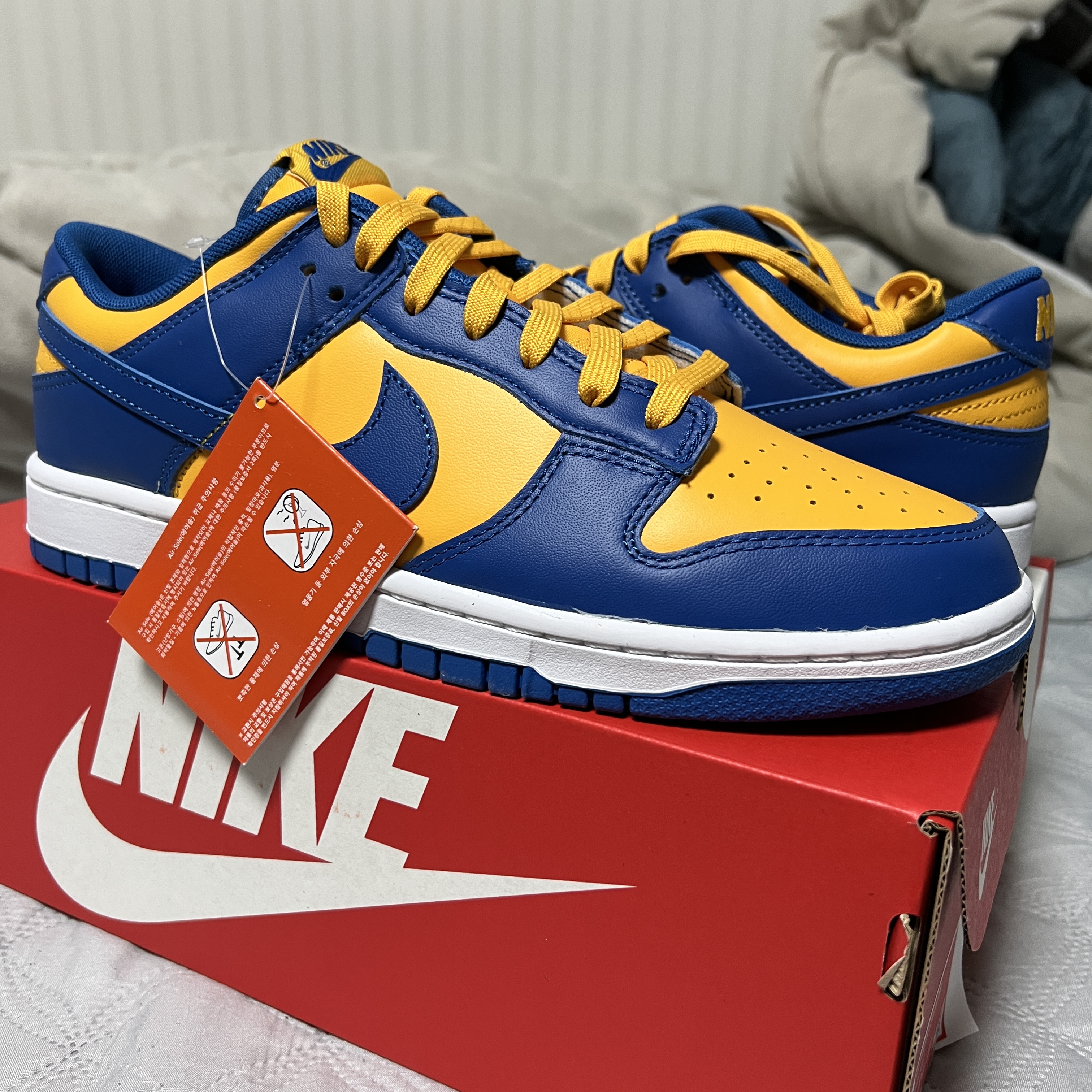 Nike Dunk Low Retro Blue Jay and University Gold 착용 스타일 - 2