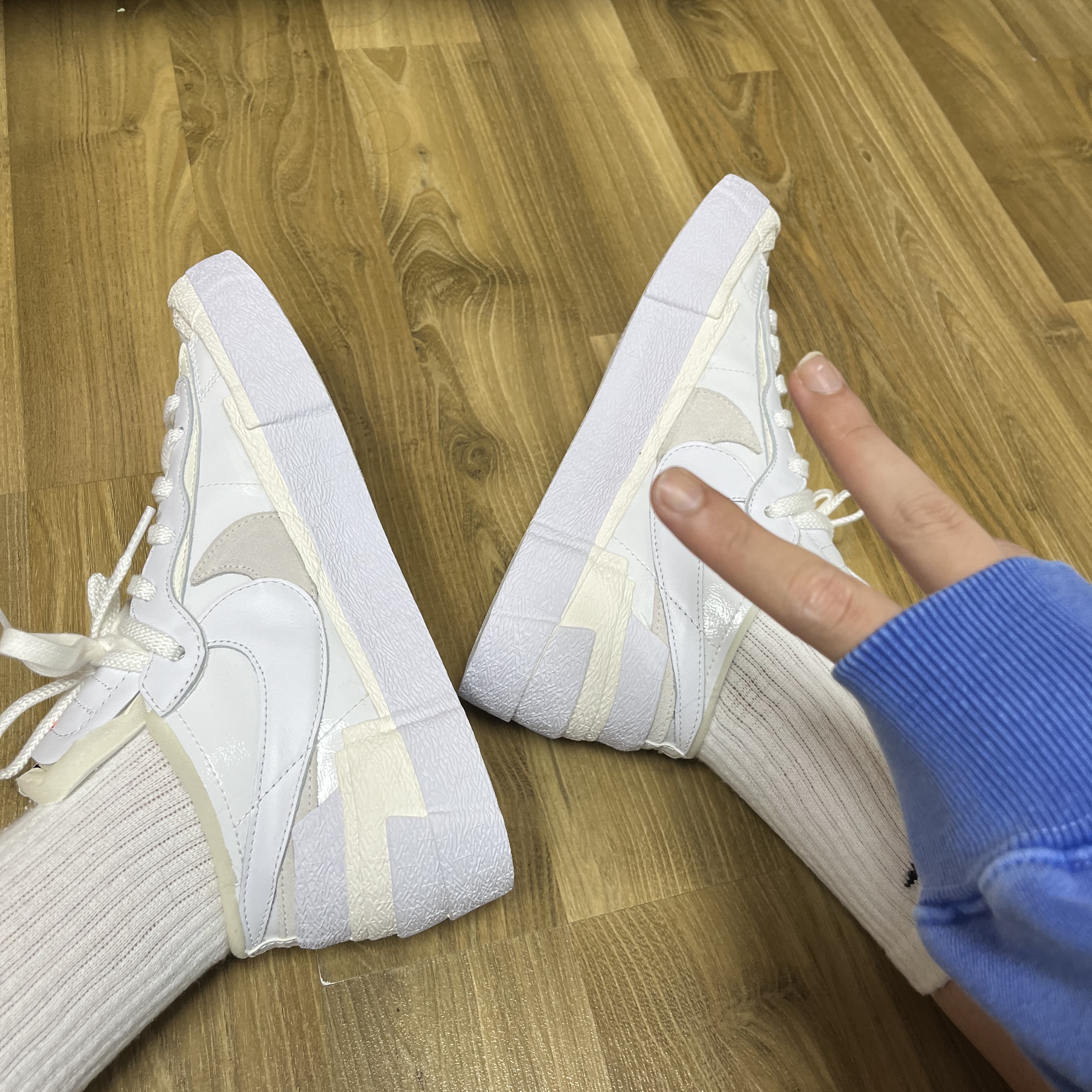 Nike x Sacai Blazer Low White Patent Leather, IAB Studio Pigment Hoodie Royal Blue - 22FW 착용 스타일