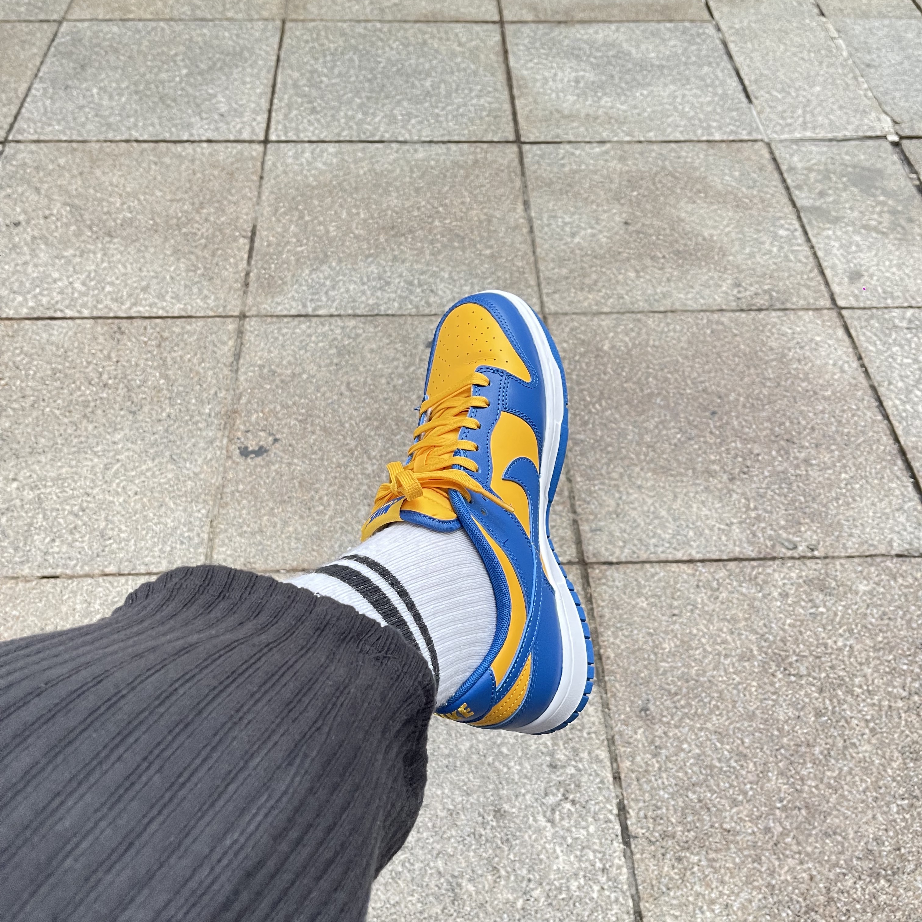 Nike Dunk Low Retro Blue Jay and University Gold 착용 스타일