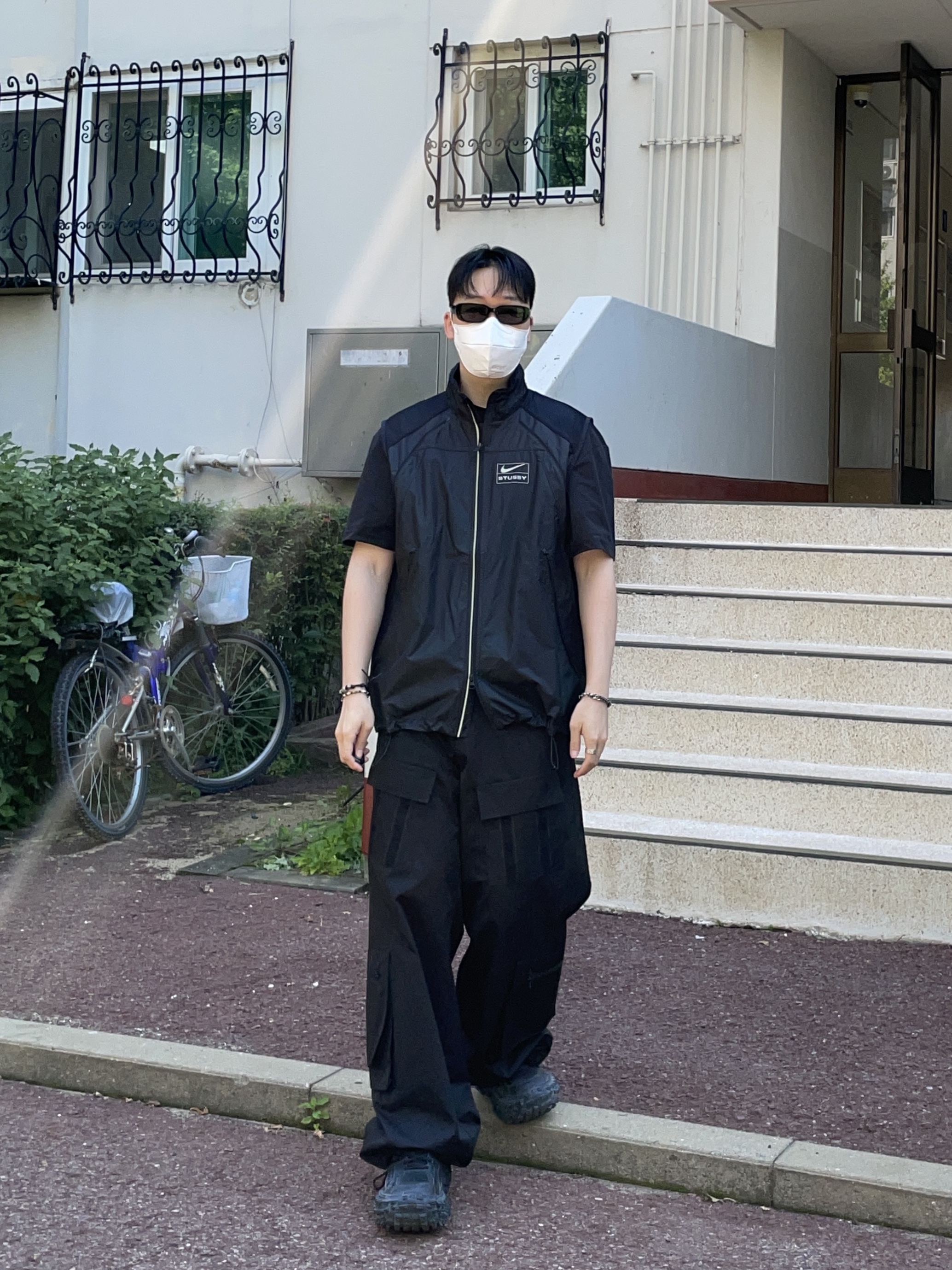 Nike x Stussy NRG FL Storm-Fit Jacket Black (DO5304-010), Balenciaga Defender Sneakers Black 착용 스타일 - 1