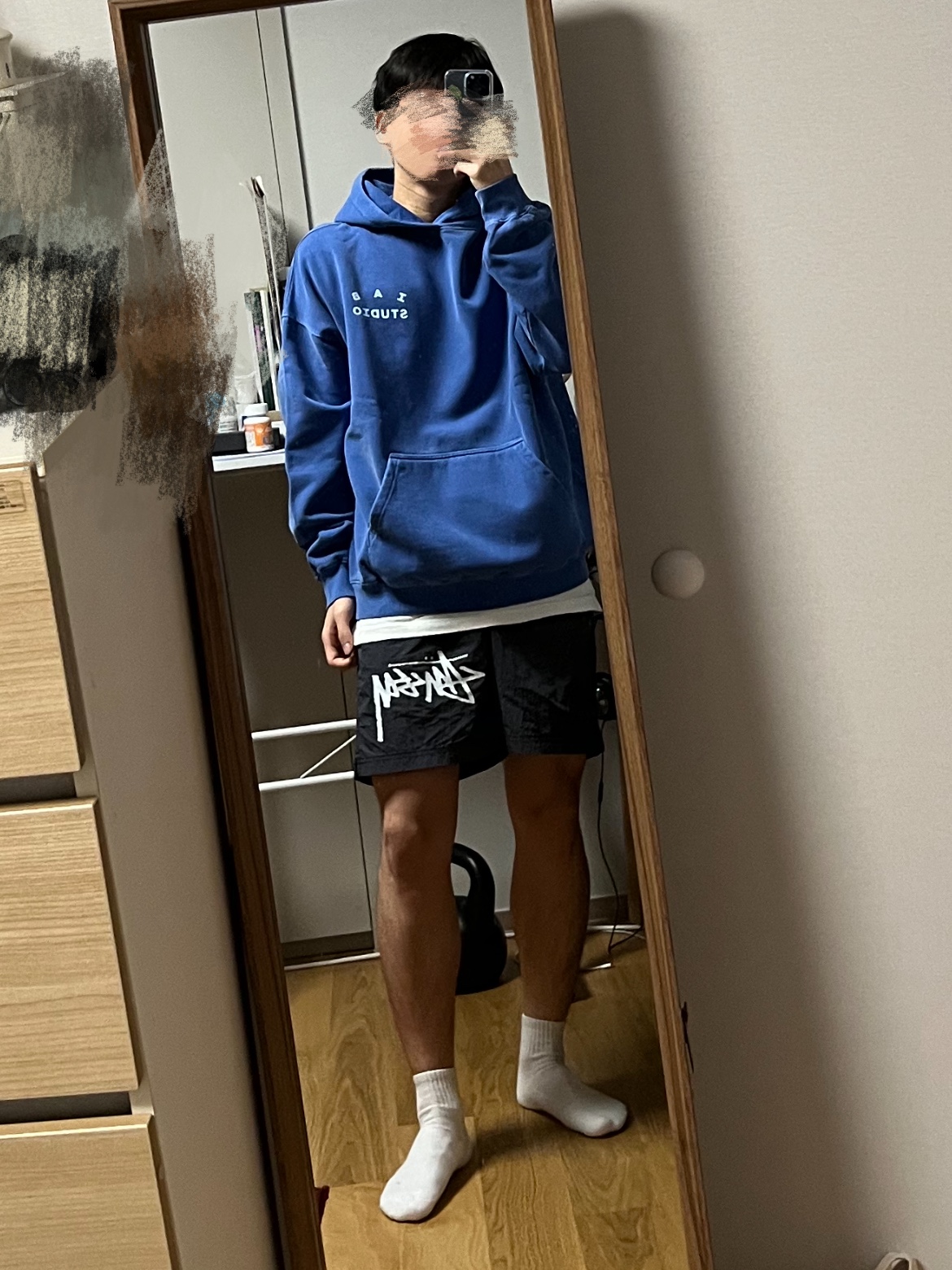 IAB Studio Pigment Hoodie Royal Blue - 22FW, Nike x Stussy Water Shorts Off Noir 착용 스타일