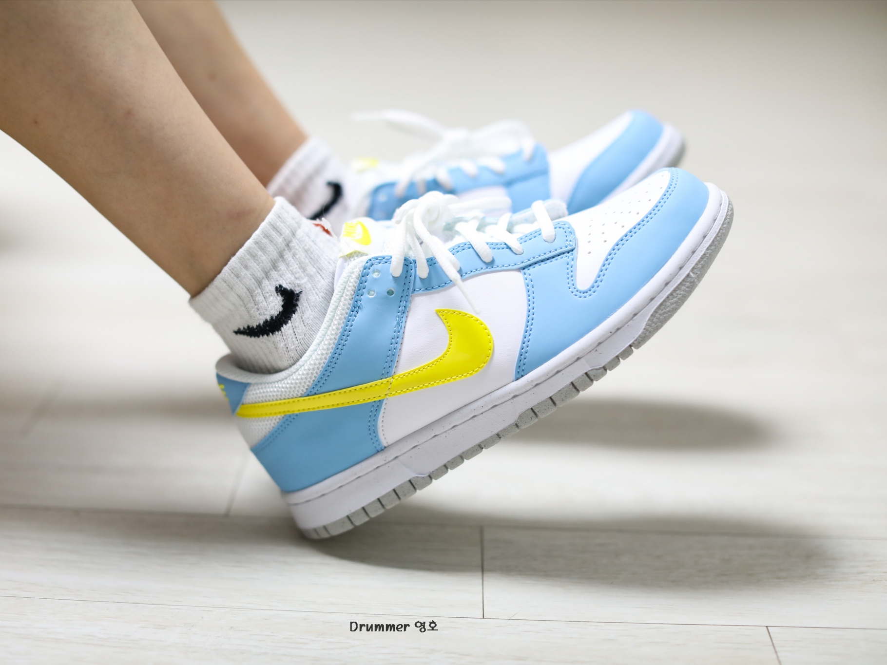 (GS) Nike Dunk Low Next Nature Blue Chill Yellow Strike 착용 스타일