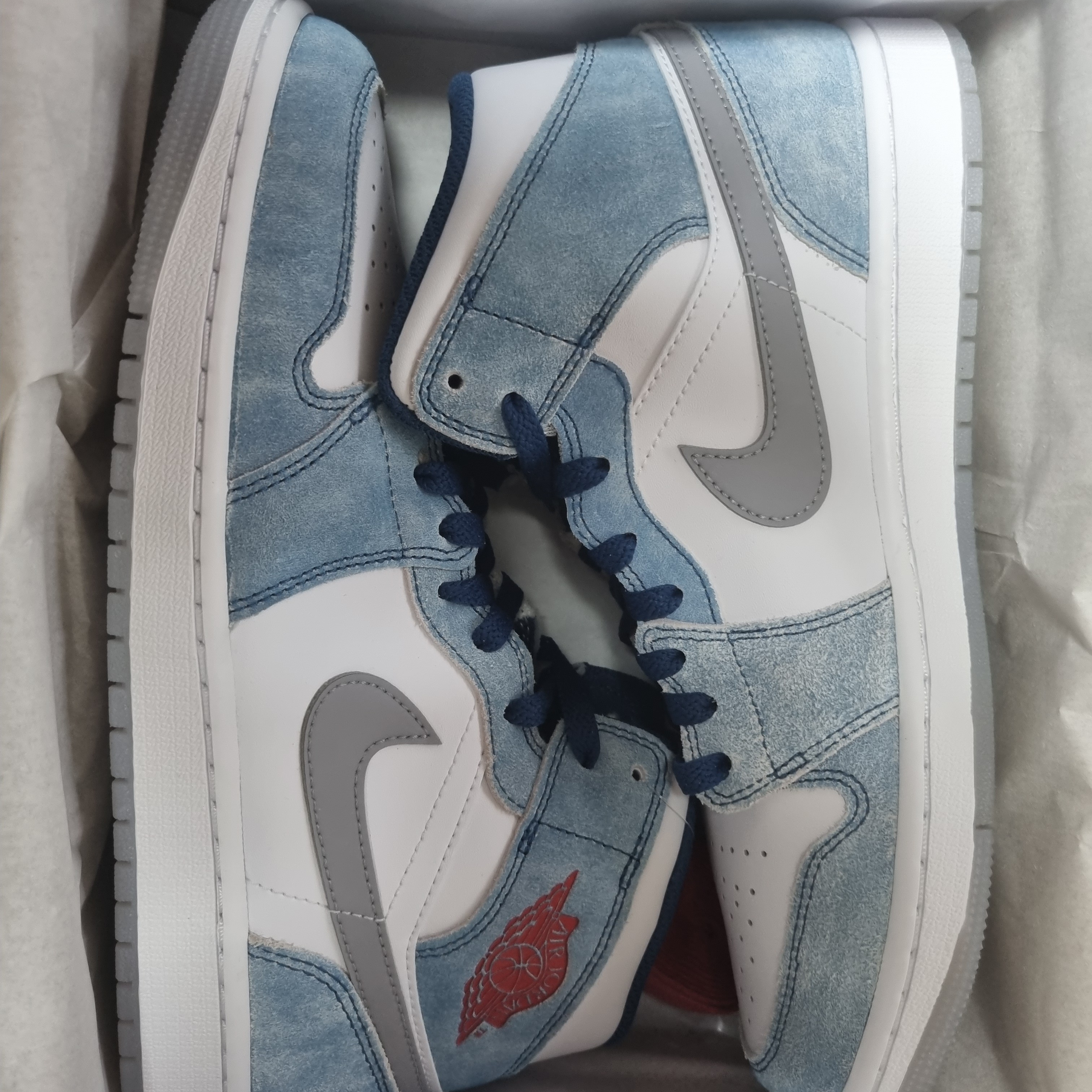 Jordan 1 Mid SE French Blue Fire Red, (GS) Nike Dunk Low Black 착용 스타일 - 3