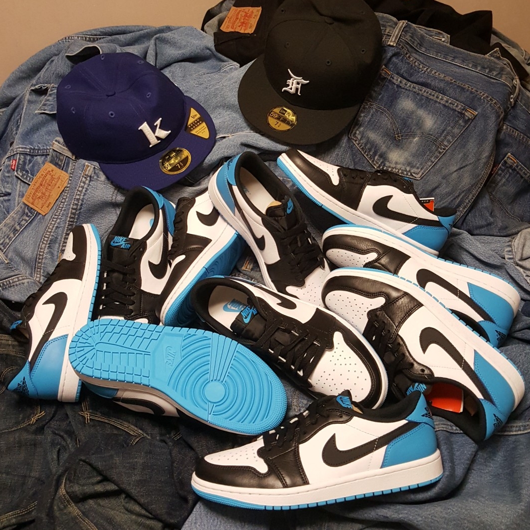 Jordan 1 Retro Low OG Black and Dark Powder Blue, (W) Jordan 1 Retro Low OG Black and Dark Powder Blue 착용 스타일 - 2
