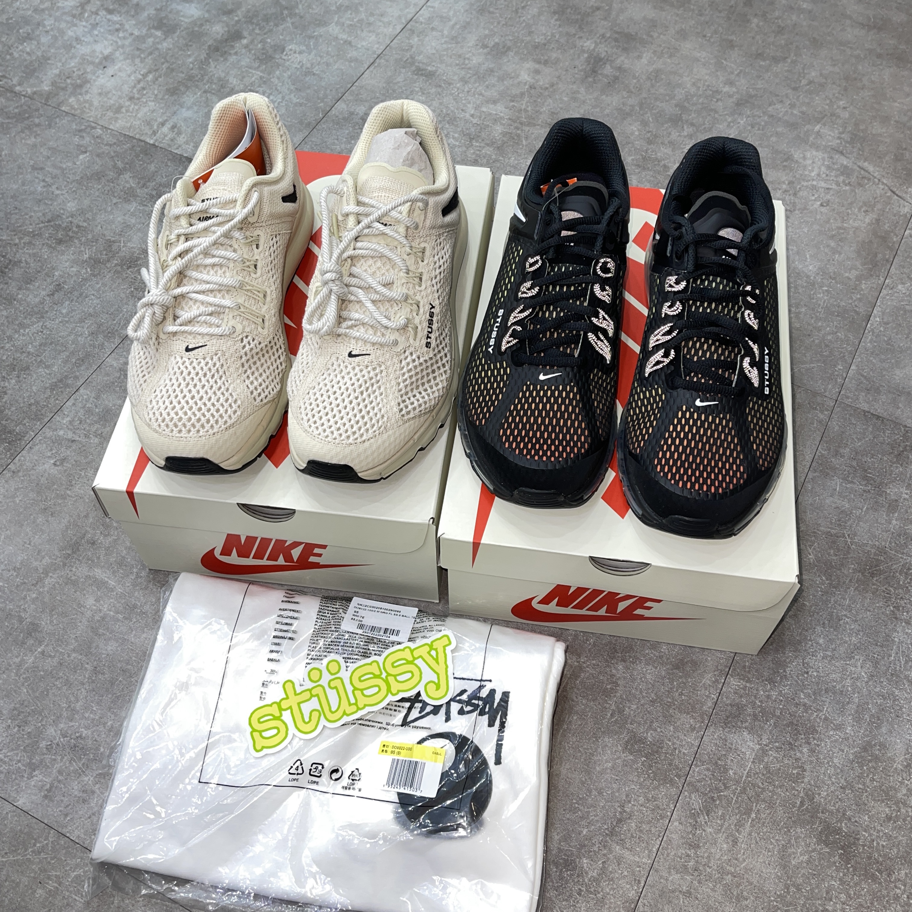 Nike x Stussy Air Max 2013 Fossil, Maison Mihara Yasuhiro Blakey OG Sole Brushed Patent Low-top Sneakers White 착용 스타일 - 5