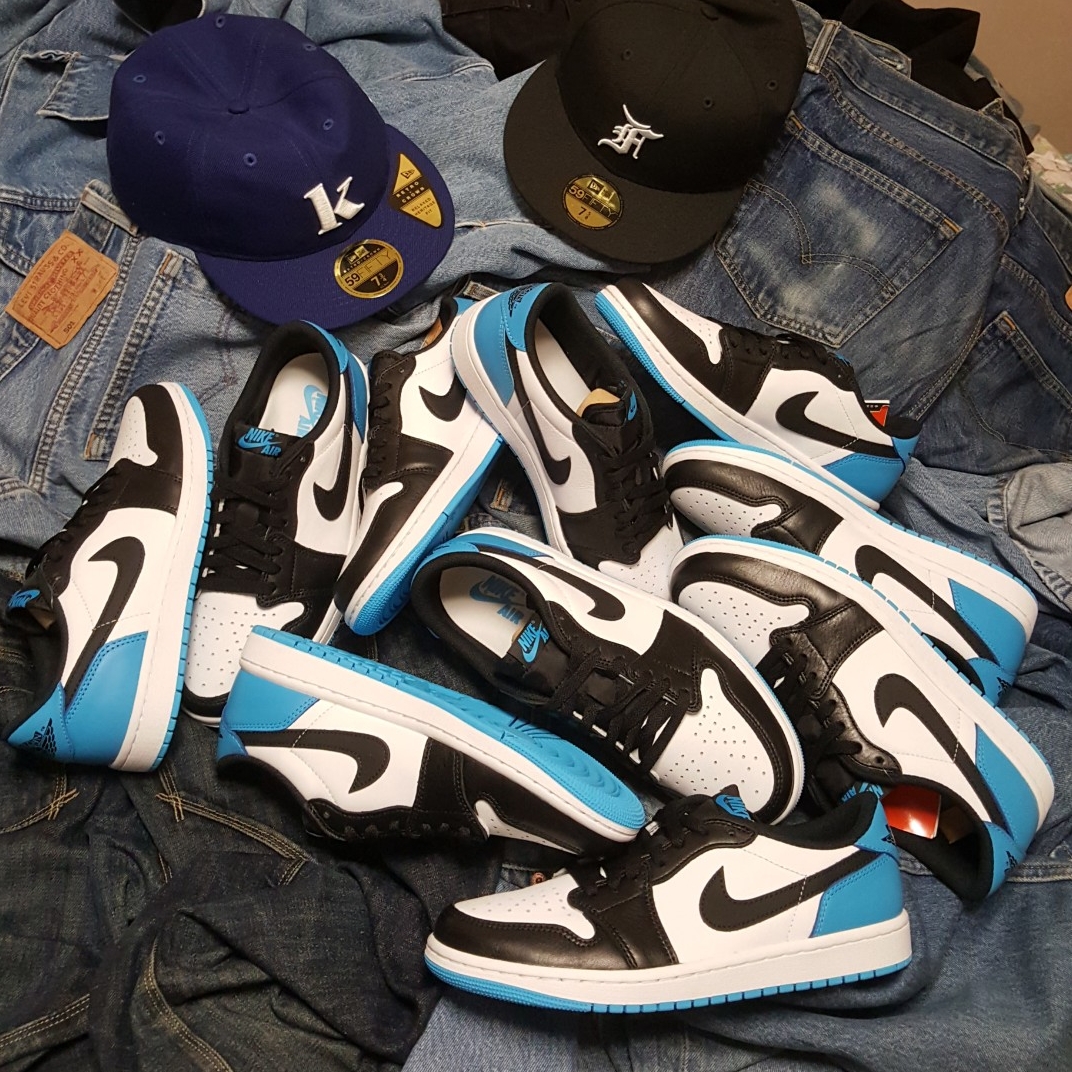 Jordan 1 Retro Low OG Black and Dark Powder Blue, (W) Jordan 1 Retro Low OG Black and Dark Powder Blue 착용 스타일 - 3
