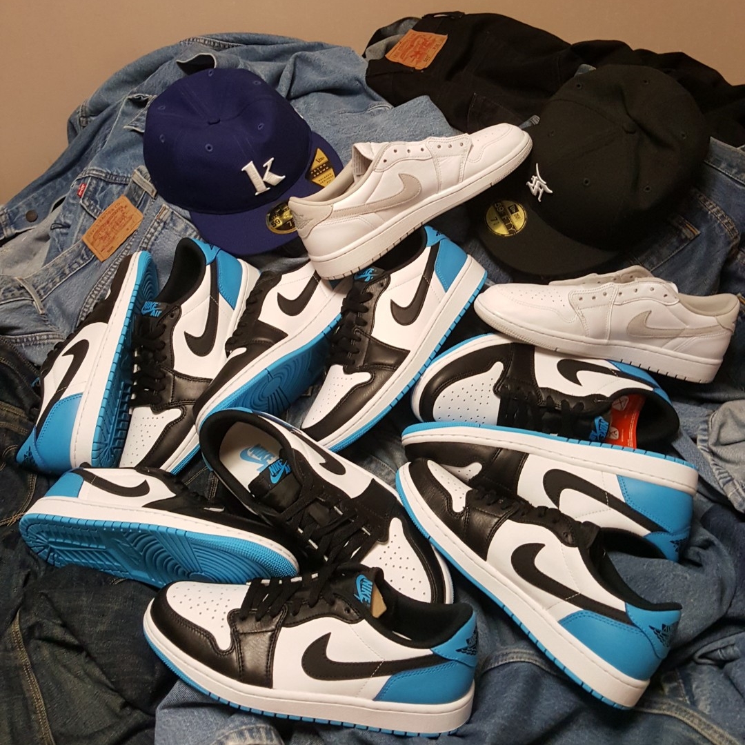 Jordan 1 Retro Low OG Black and Dark Powder Blue, (W) Jordan 1 Retro Low OG Black and Dark Powder Blue 착용 스타일 - 4