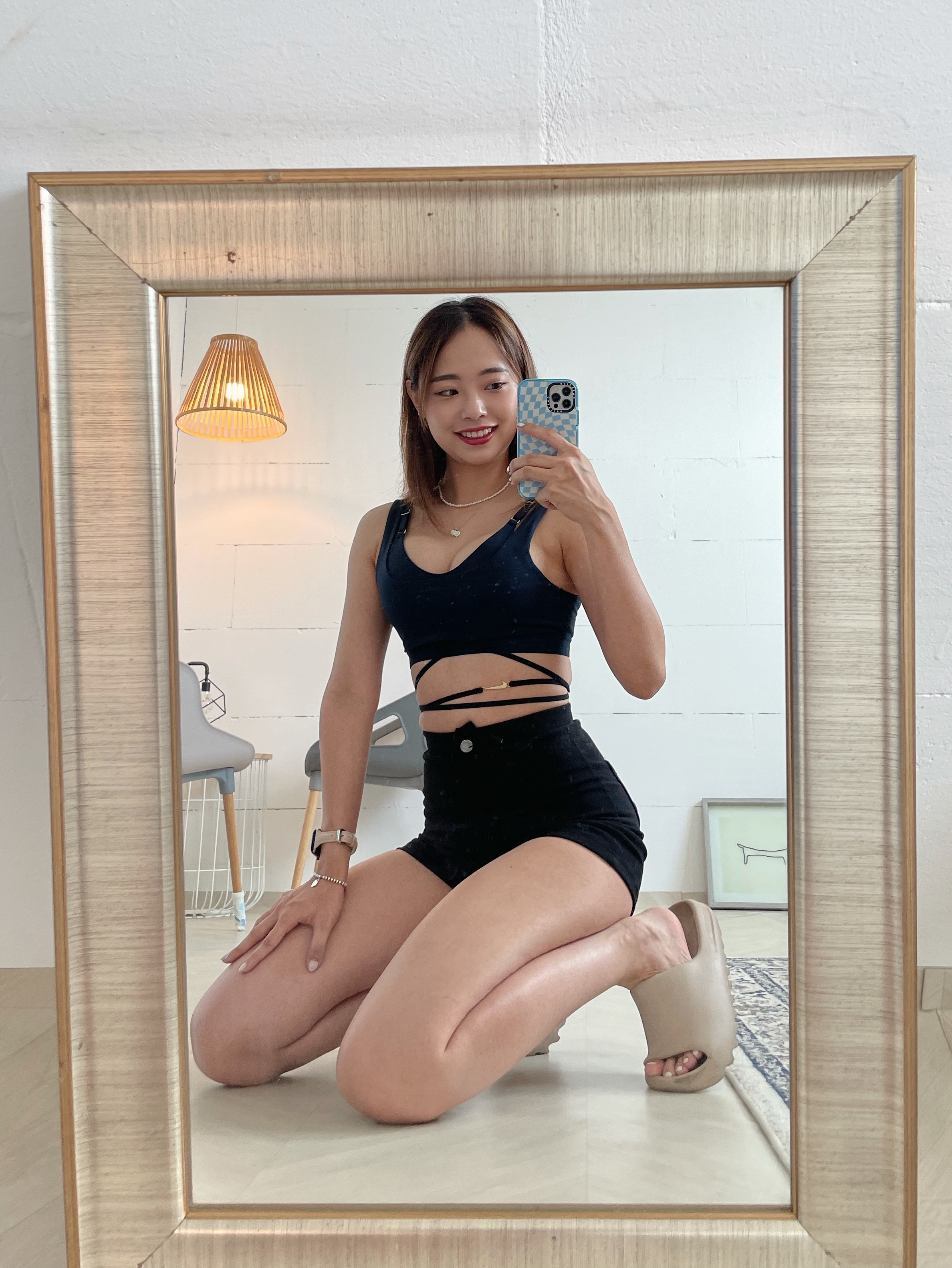 (W) Nike x Jacquemus NRG Light Support Sports Bra Dark Obsidian - Asia, Adidas Yeezy Slide Pure - Re-Release Ver. 착용 스타일 - 1