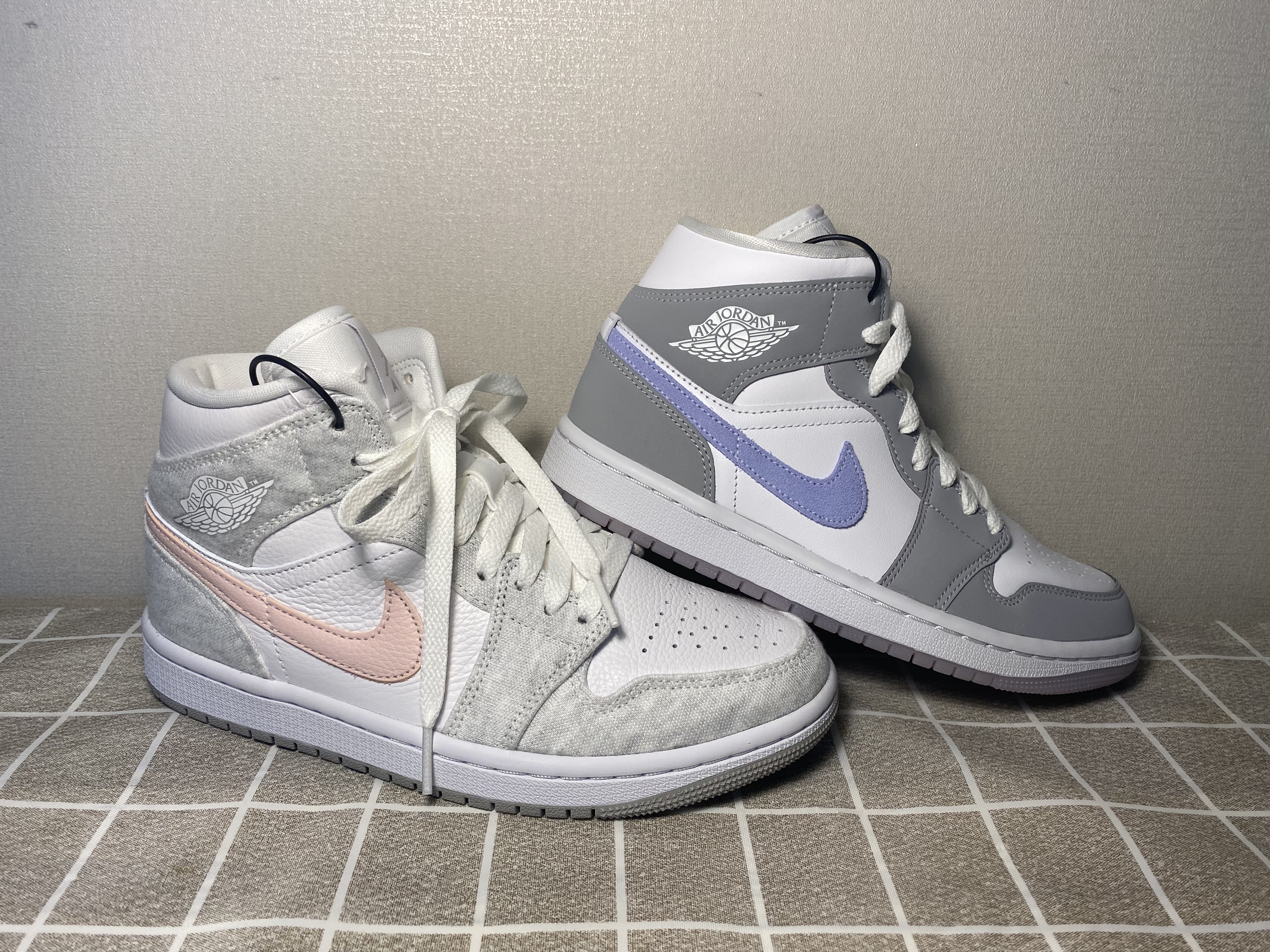 (W) Jordan 1 Mid Wolf Grey, (W) Jordan 1 Mid SE Light Iron Ore 착용 스타일
