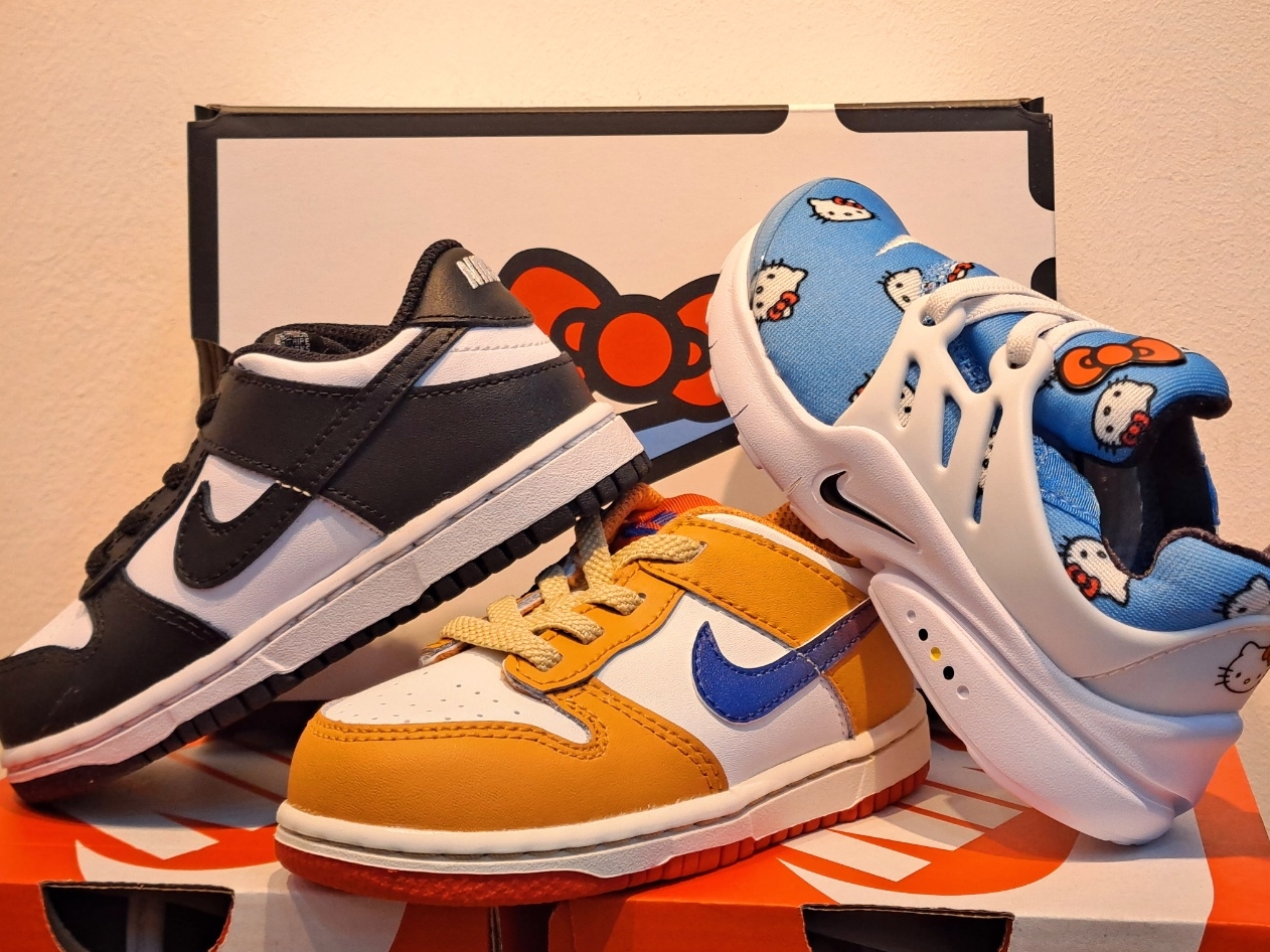 (TD) Nike Dunk Low Black, (TD) Nike Dunk Low Hot Curry and Game Royal 착용 스타일
