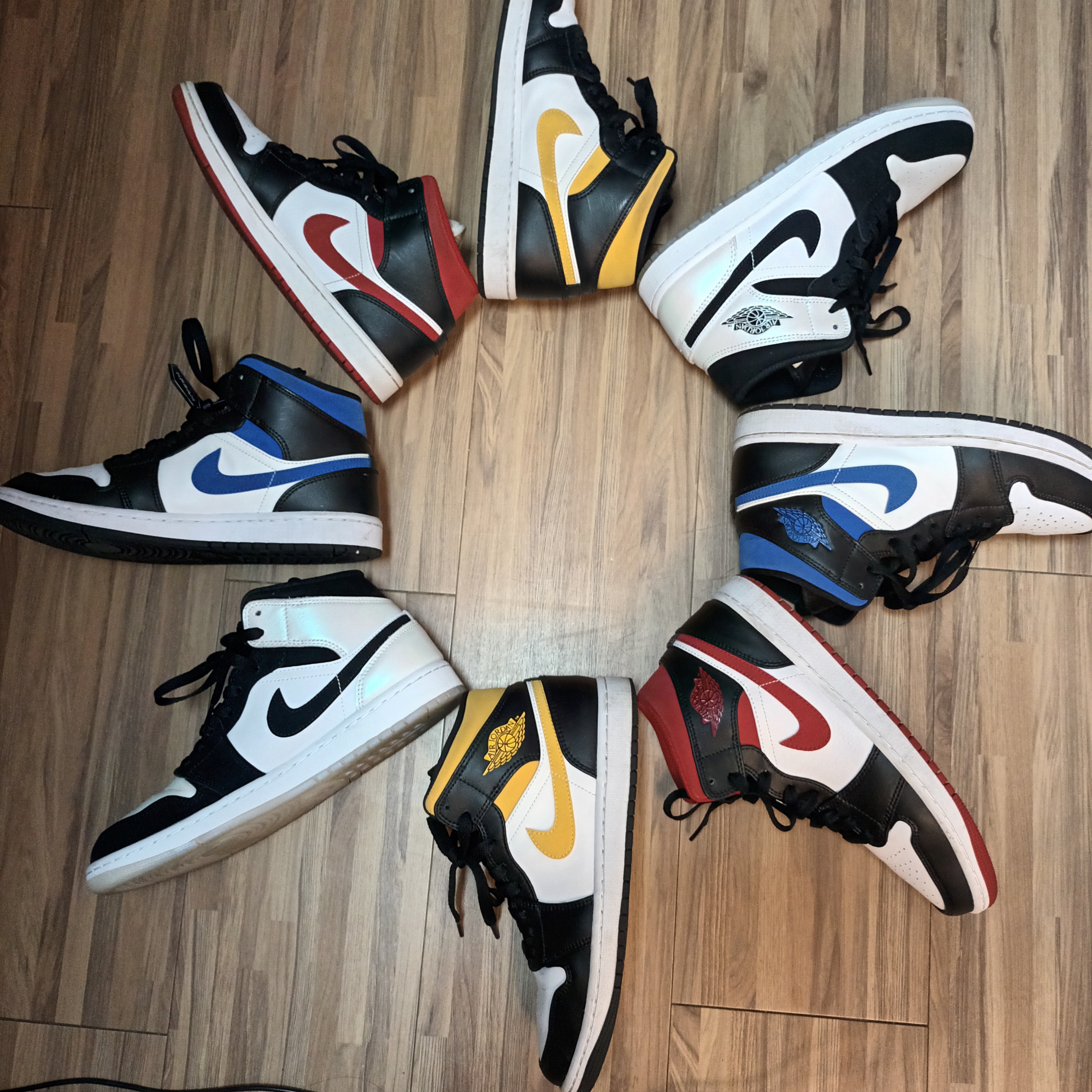 Jordan 1 Mid Gym Red Black White, Jordan 1 Mid Pollen 착용 스타일