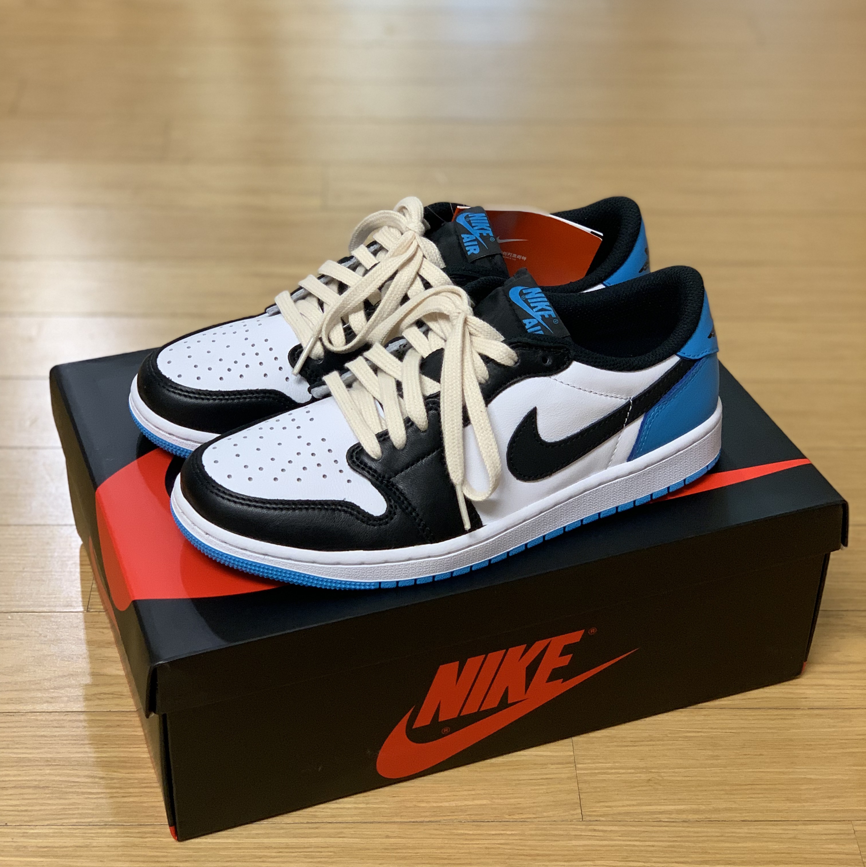 Jordan 1 Retro Low OG Black and Dark Powder Blue 착용 스타일 - 3