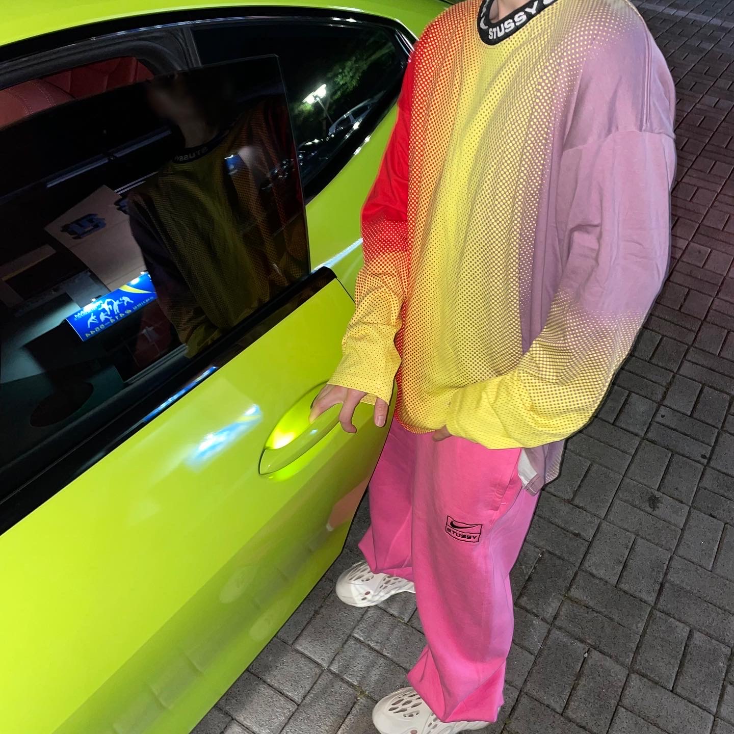 Nike x Stussy NRG FL LS Top Multi Color (DO5308-902), Nike x Stussy NRG Washed Fleece Pants Lotus PInk (DO5296-670) 착용 스타일 - 4