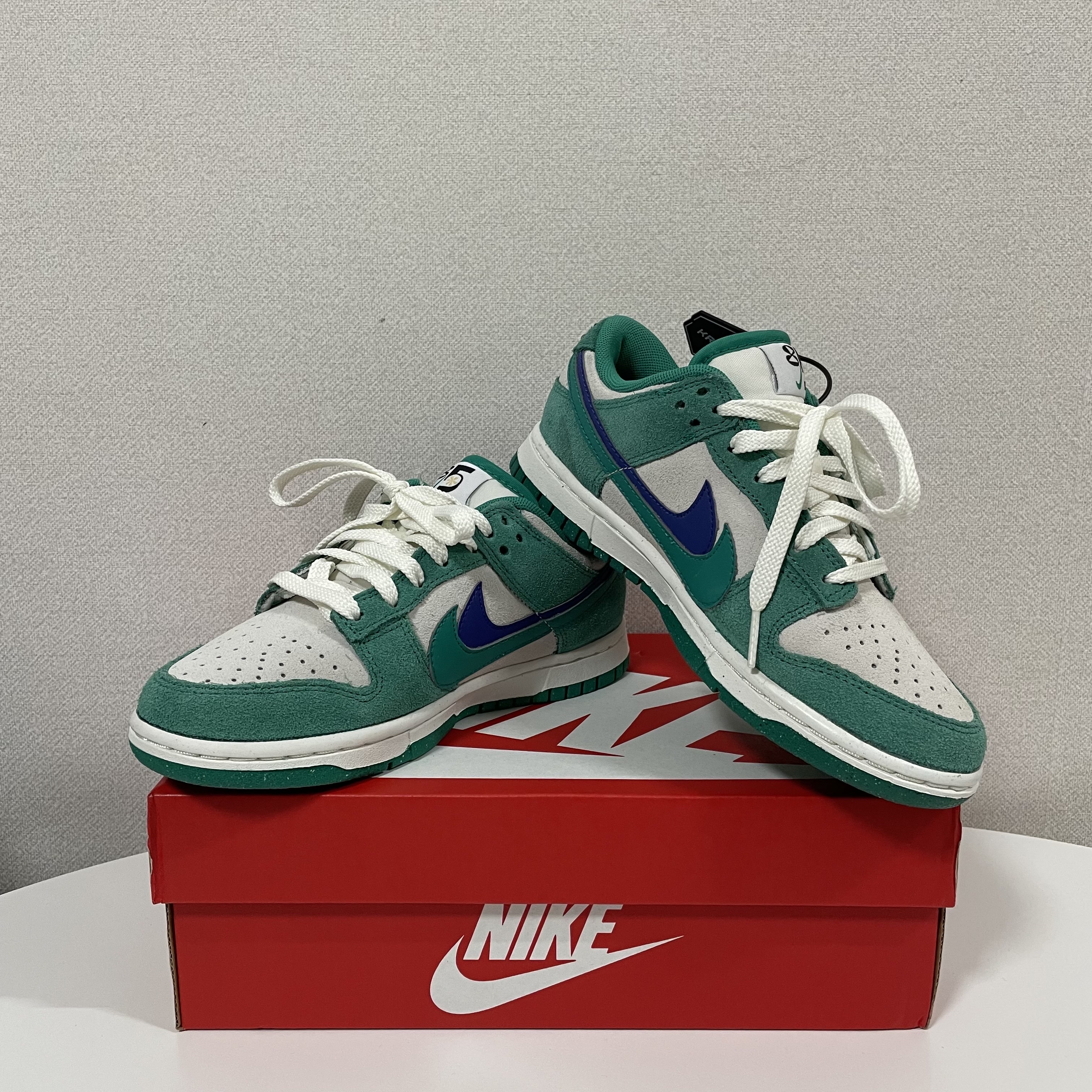 (W) Nike Dunk Low SE 85 Neptune Green and Sail 착용 스타일