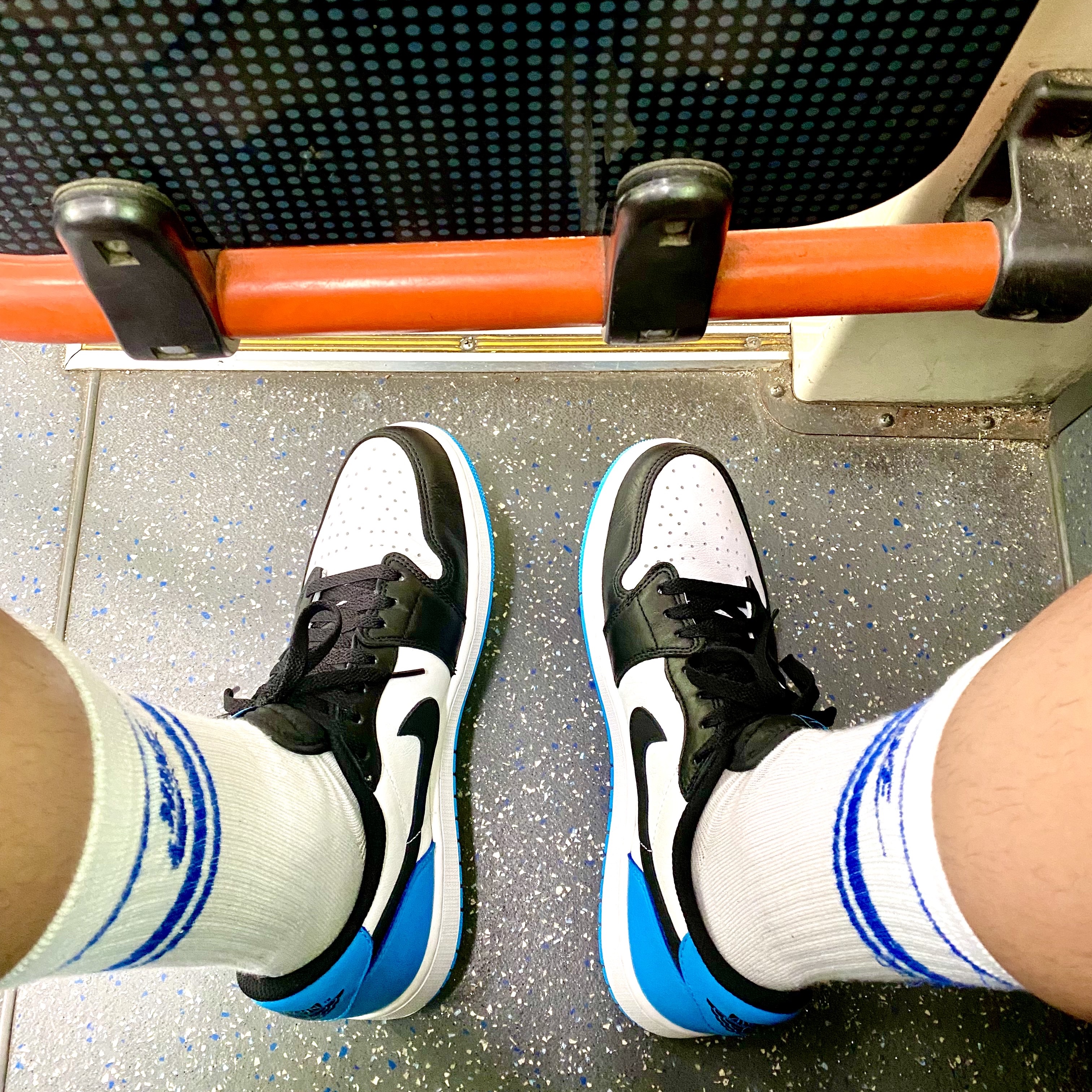 Jordan 1 Retro Low OG Black and Dark Powder Blue 착용 스타일 - 1