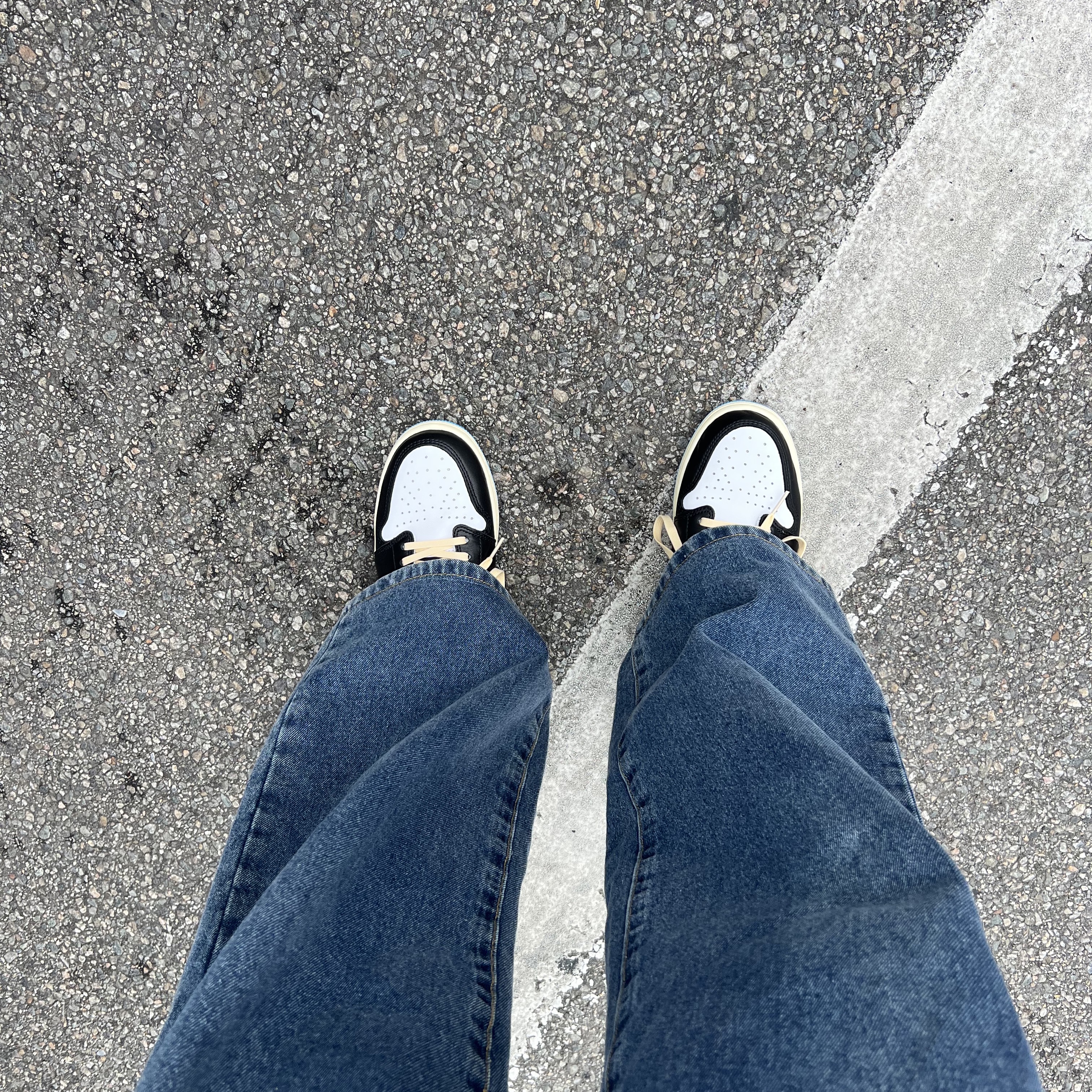 Jordan 1 Retro Low OG Black and Dark Powder Blue 착용 스타일 - 2
